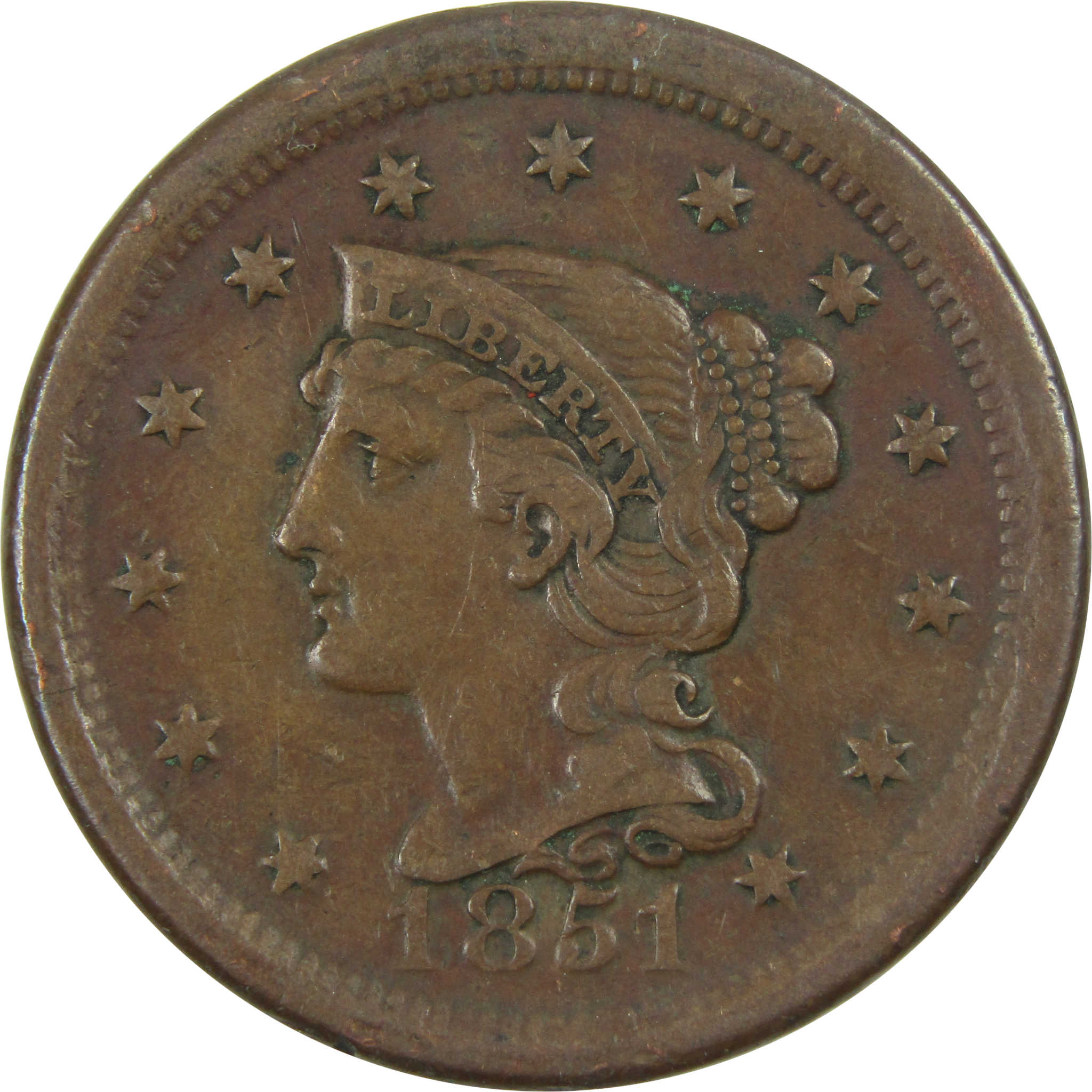 1851 Braided Hair Large Cent VF Very Fine Copper Penny 1c SKU:I14774