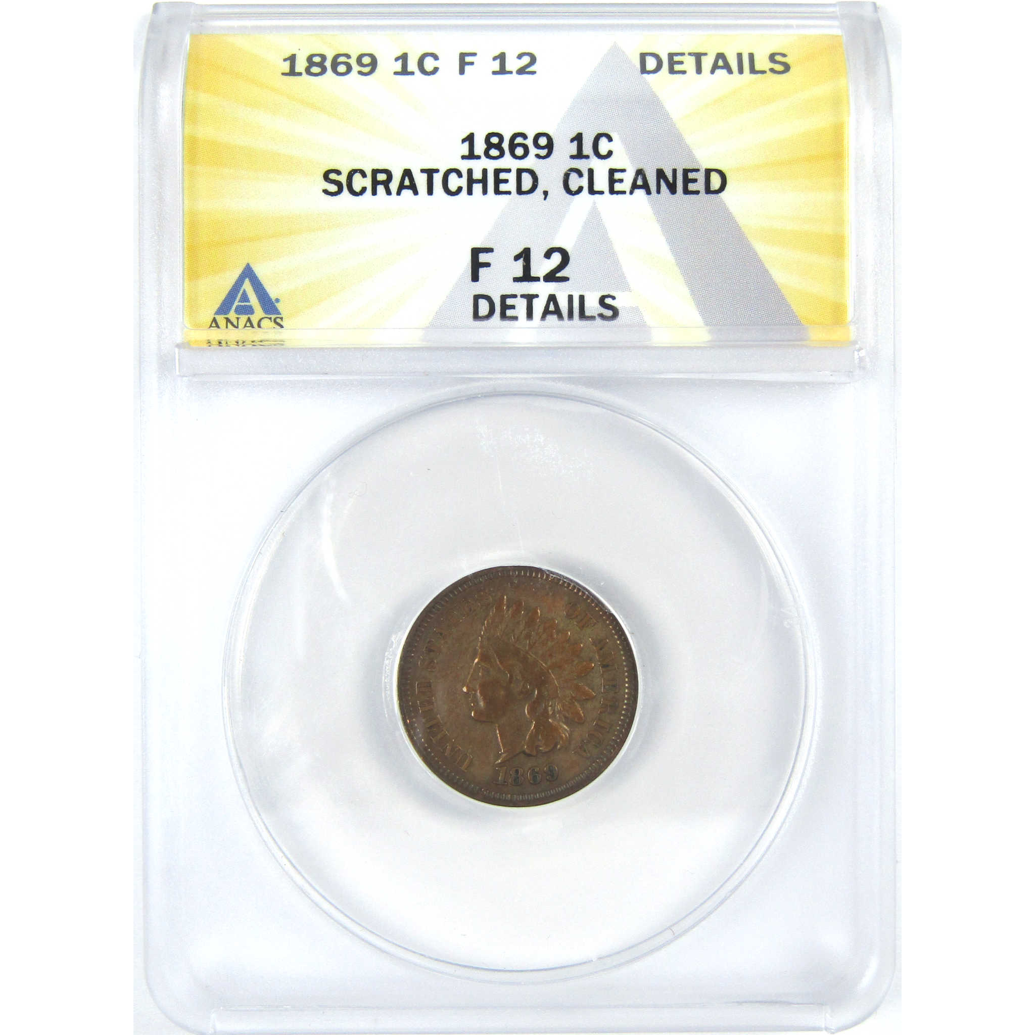 1869 Indian Head Cent F 12 Details ANACS Penny 1c Coin SKU:I16075