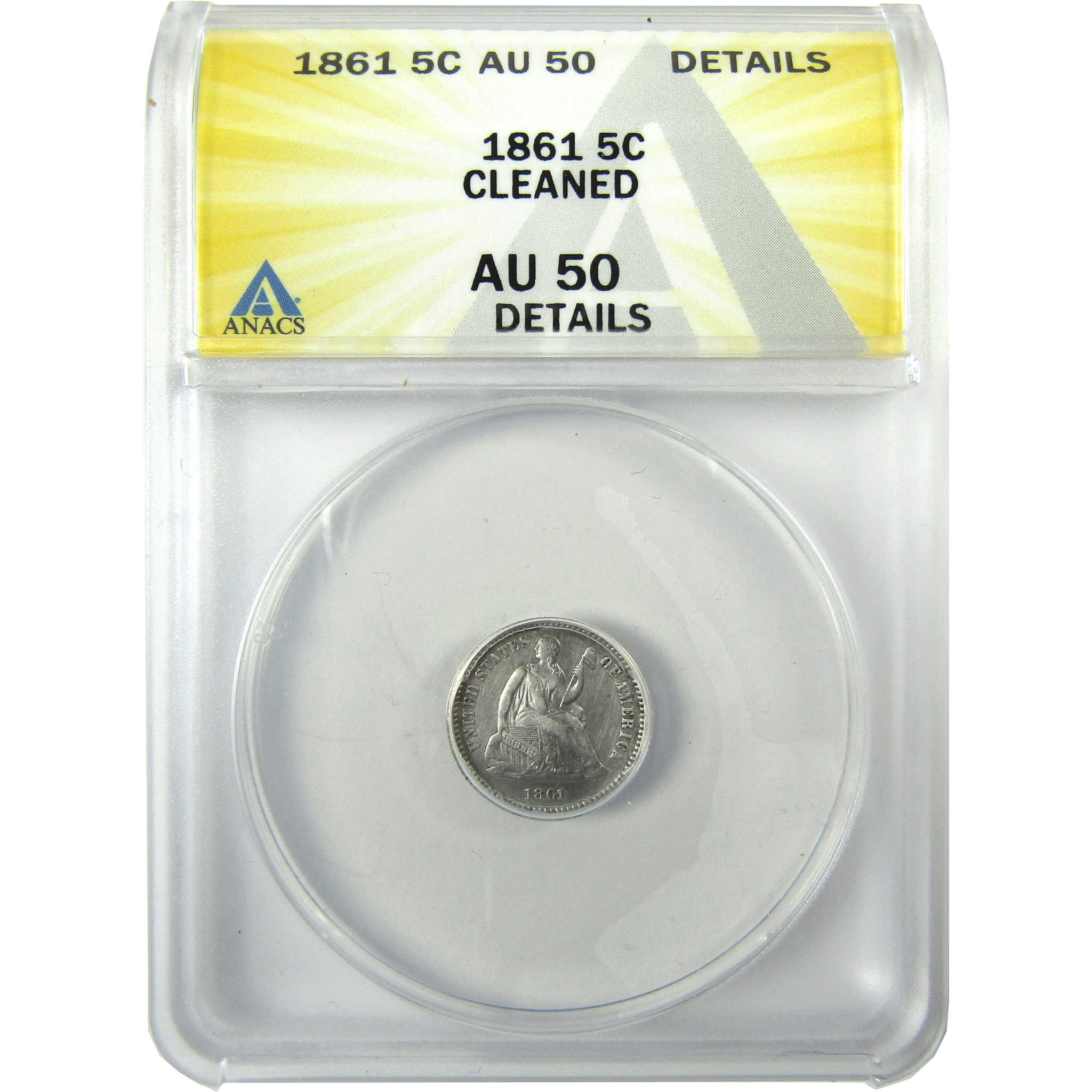 1861 Seated Liberty Silver Half Dime AU 50 Details ANACS SKU:I25459