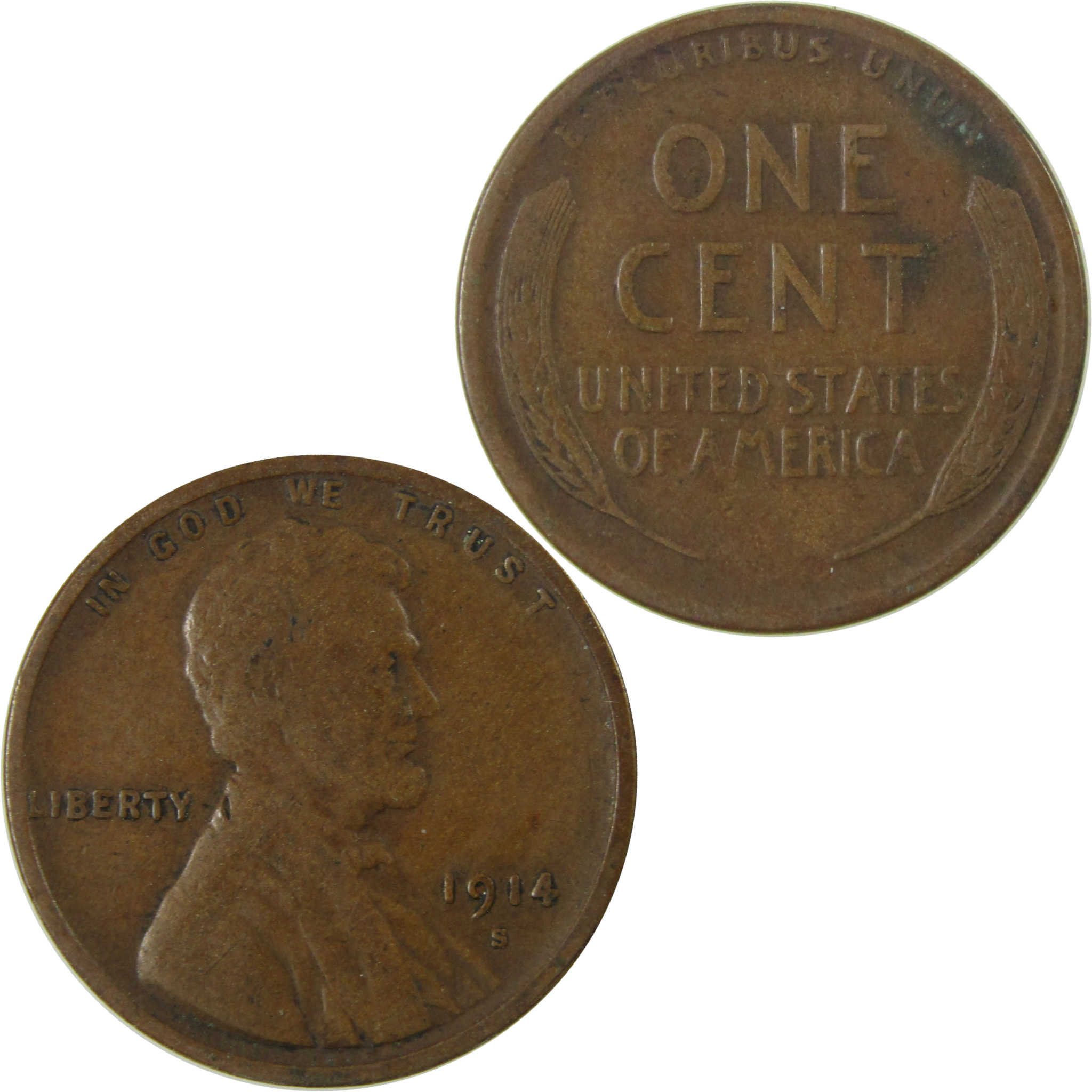 1914 S Lincoln Wheat Cent F Fine Penny 1c Coin Collectible SKU:I28128