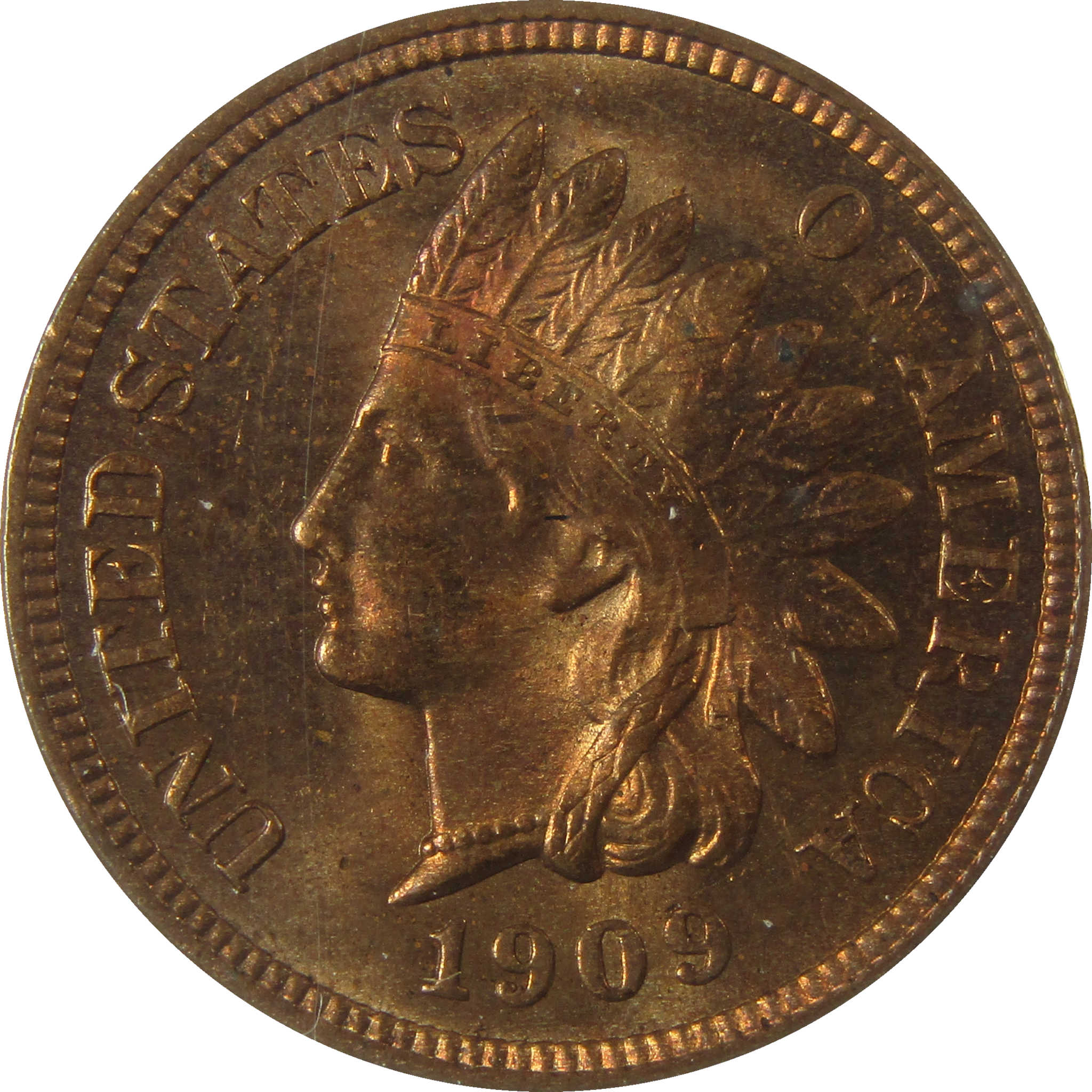 1909 Indian Head Cent MS 63 RB ANACS Uncirculated Penny SKU:I28317