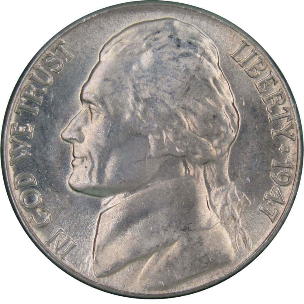 1947 D Jefferson Nickel Uncirculated Mint State 5c Coin Collectible