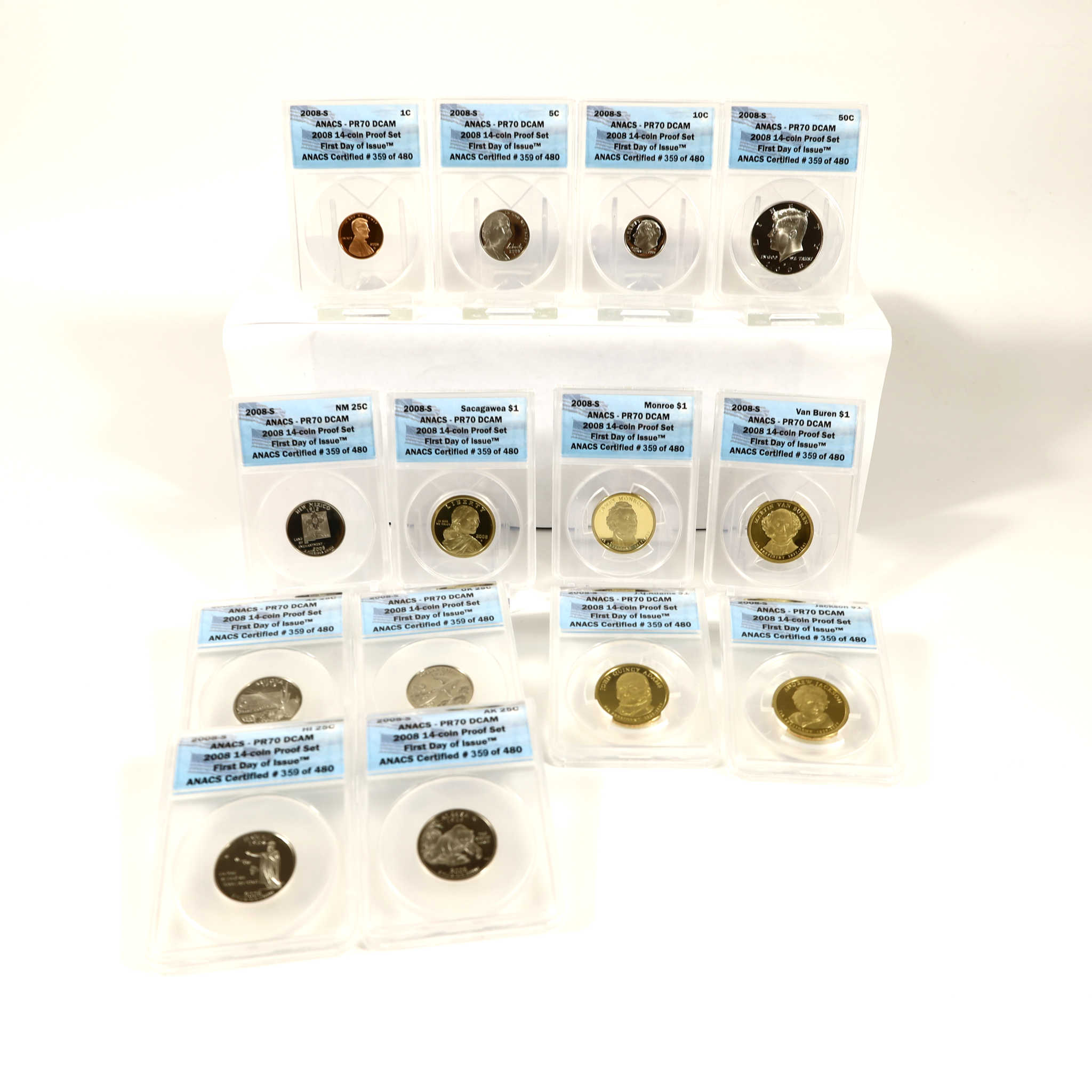 2008 S U.S Mint 14 Piece Set PR 70 DCAM ANACS 1st Day SKU:CPC6632