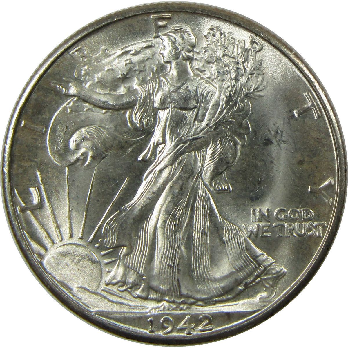 1942 D Liberty Walking Silver Half Dollar BU Choice Uncirculated Coin
