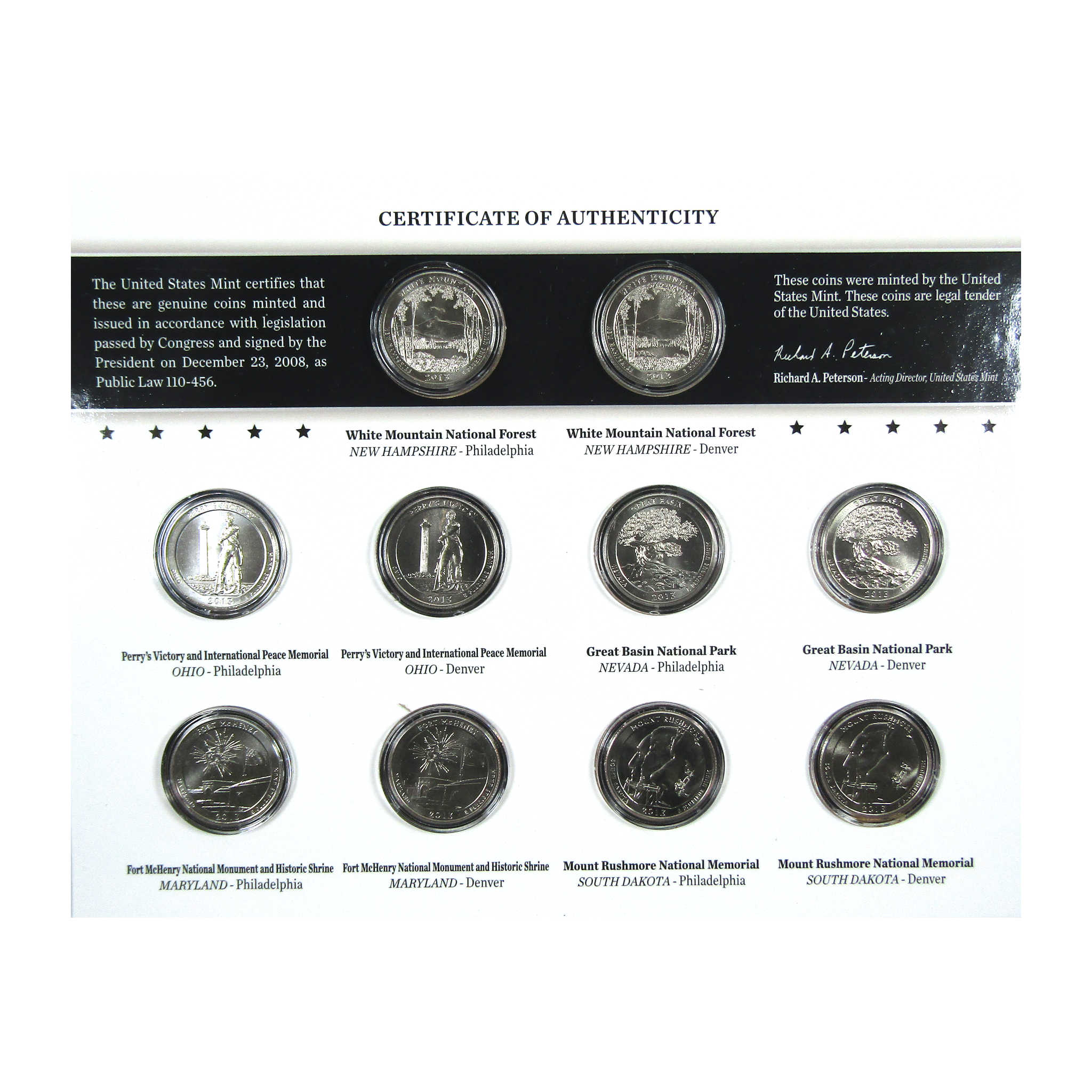 2013 America the Beautiful Quarters Uncirclated Coin Set SKU:CPC4321