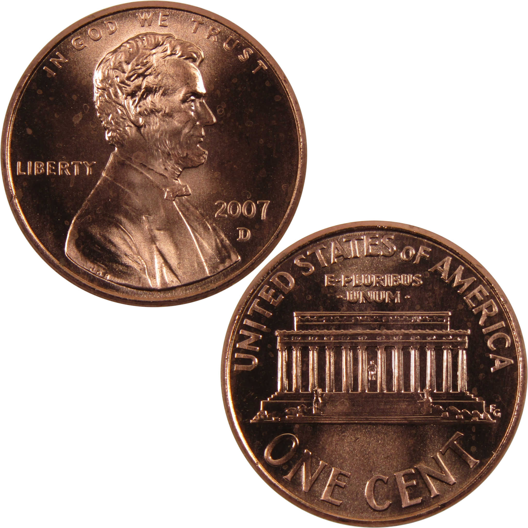 2007 D Lincoln Memorial Cent BU Uncirculated Penny 1c Coin