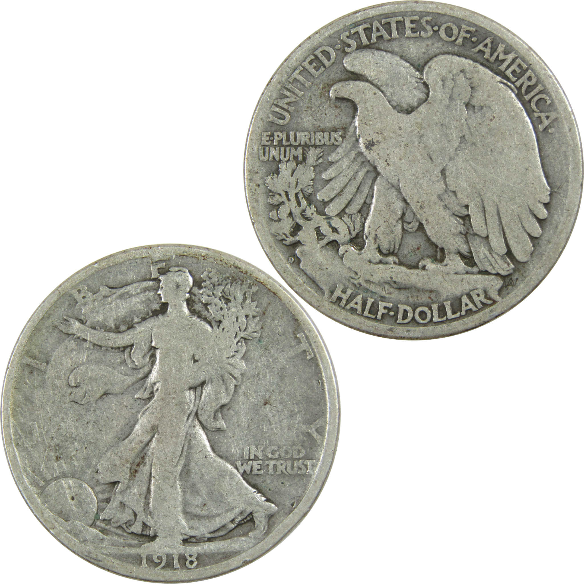 1918 D Liberty Walking Half Dollar G Good Silver 50c Coin SKU:I13045