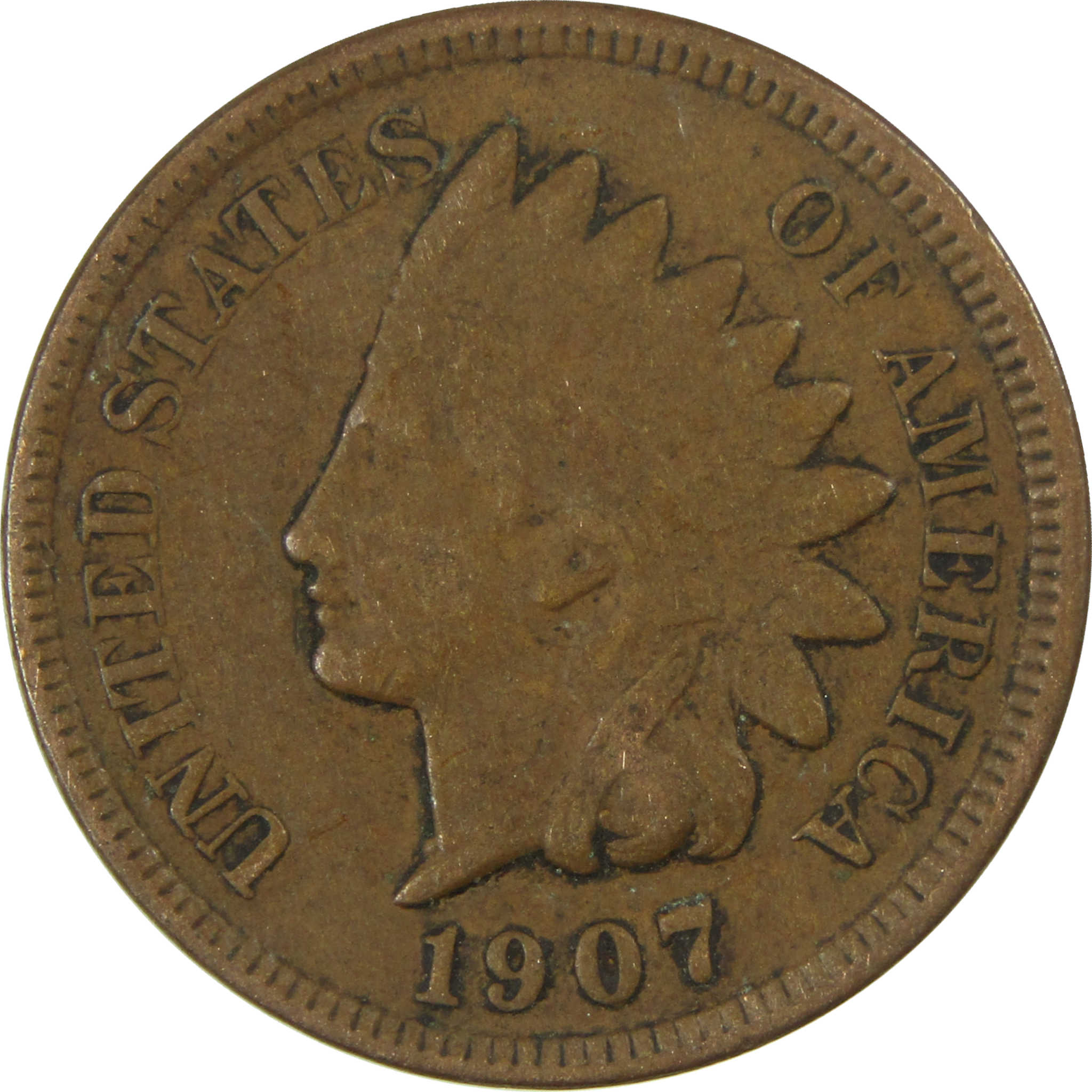 1907 Indian Head Cent VF Very Fine Penny 1c Coin SKU:I27049