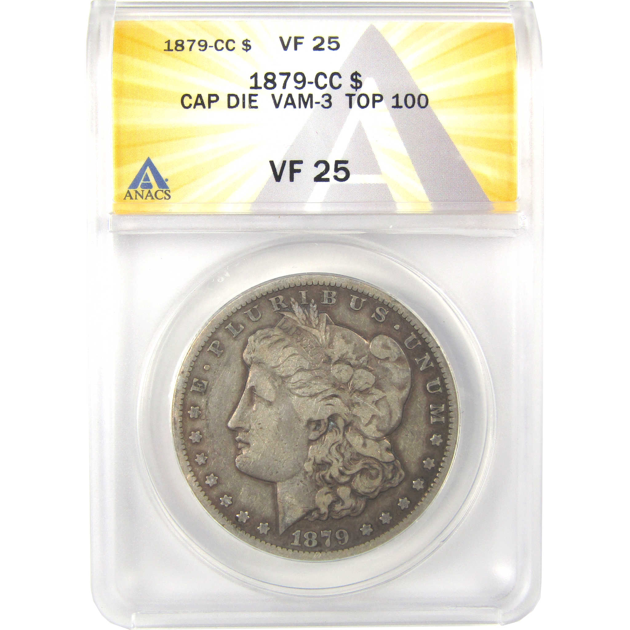 1879 CC VAM-3 Capped Die Top 100 Morgan Dollar VF 25 ANACS SKU:I21927 - Morgan coin - Morgan silver dollar - Morgan silver dollar for sale - Profile Coins &amp; Collectibles