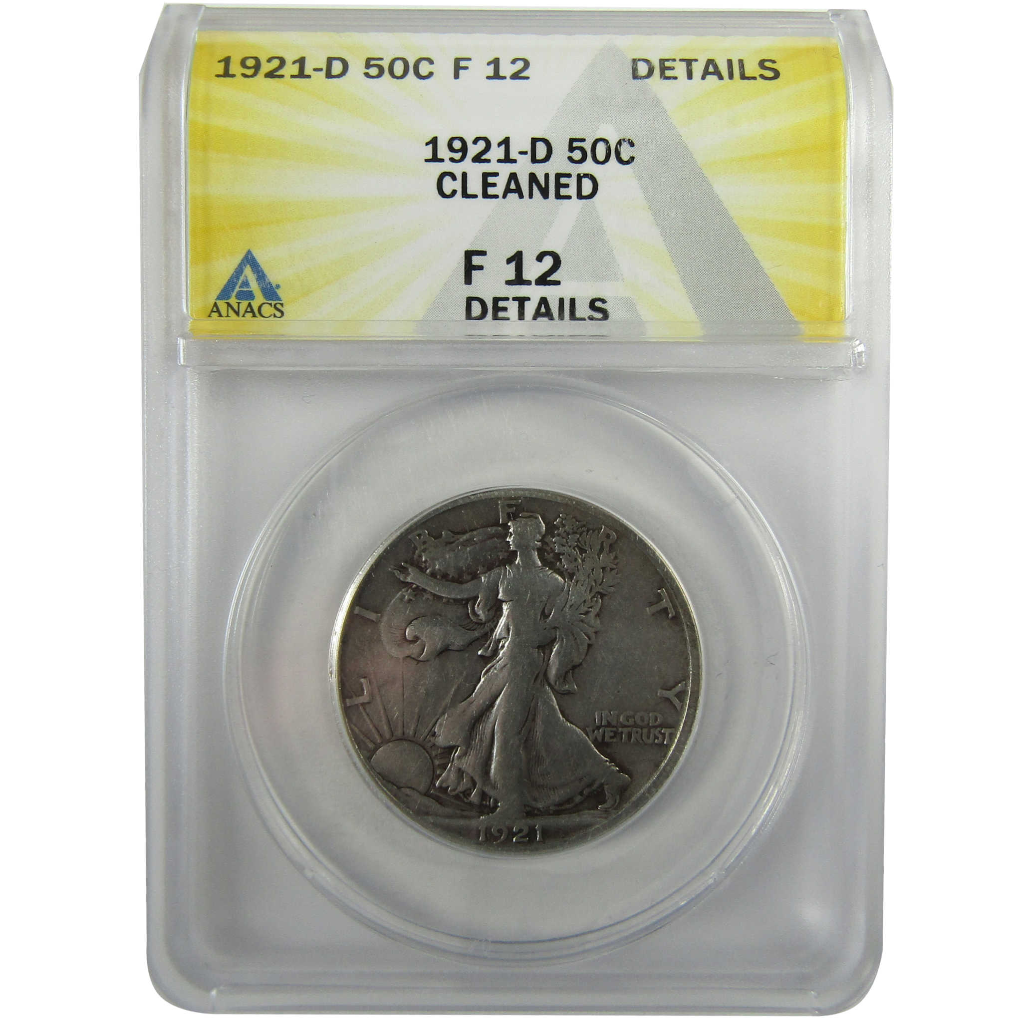 1921 D Liberty Walking Silver 50c F 12 Details ANACS SKU:I28012