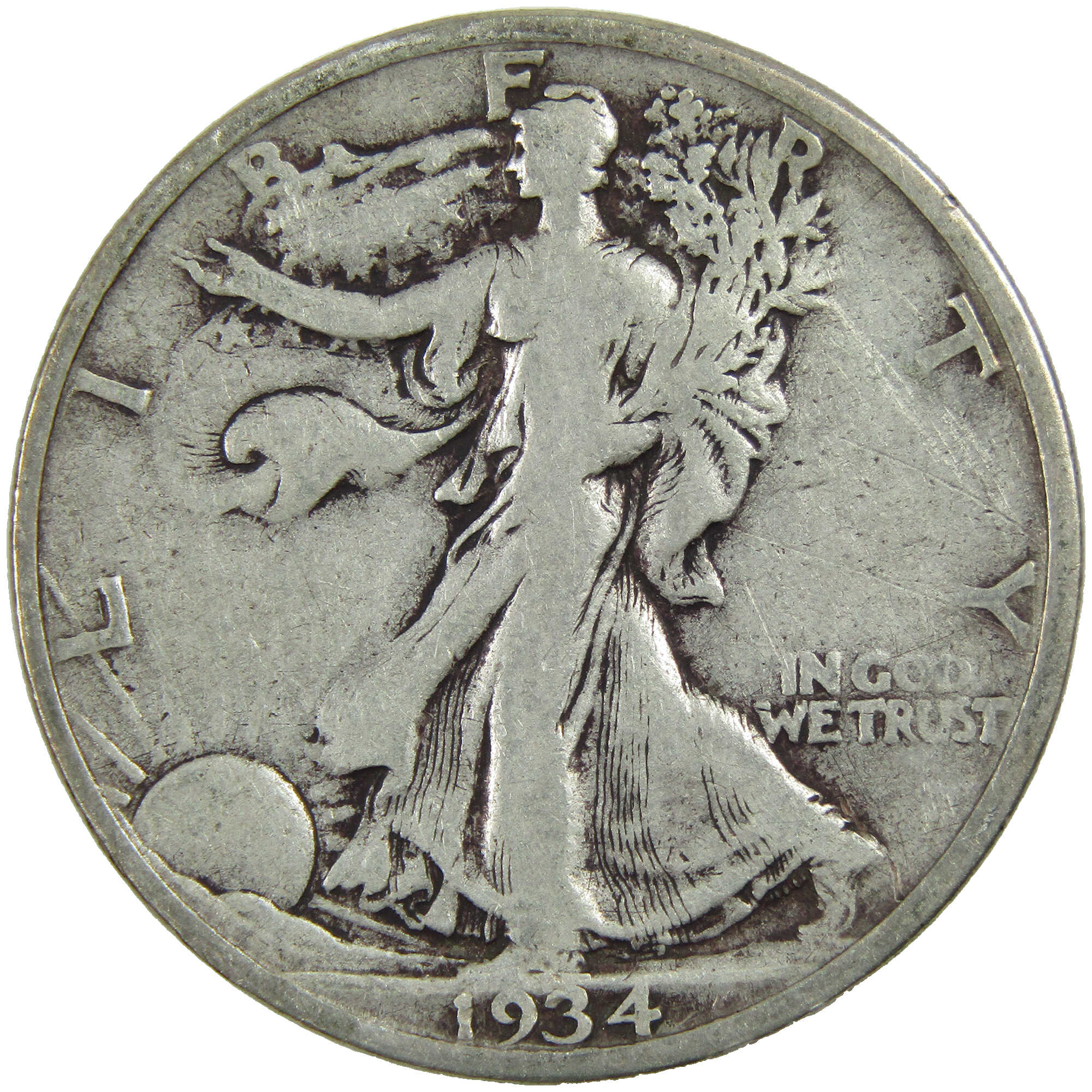 1934 S Liberty Walking Half Dollar F Fine Details Silver SKU:I12898