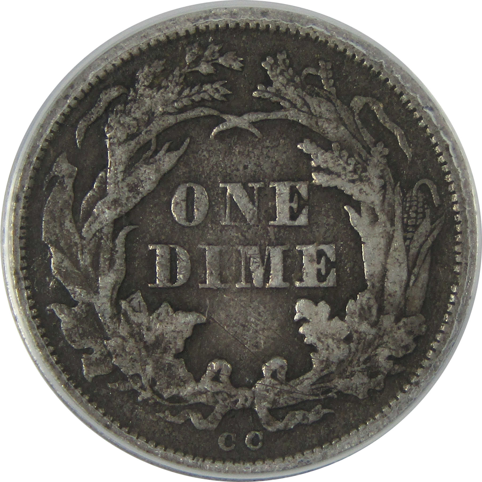 1875 CC Below Bow Seated Liberty Dime VF 30 Details ANACS SKU:I16112