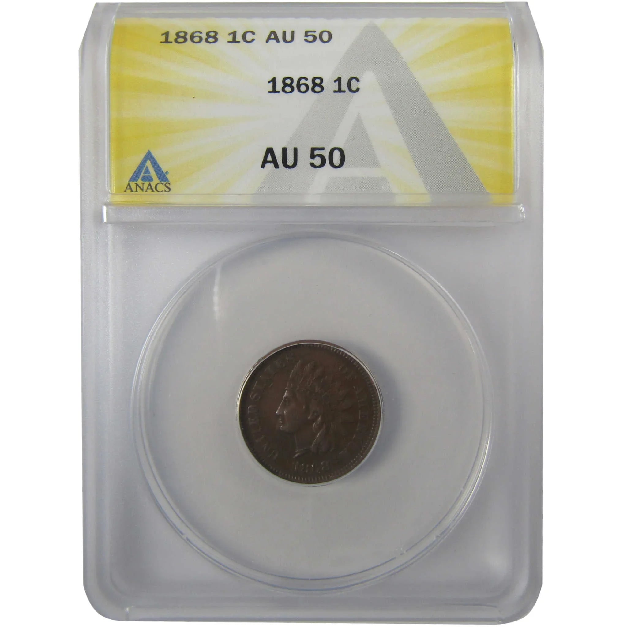 1868 Indian Head Cent AU 50 ANACS Penny 1c Coin SKU:I24905