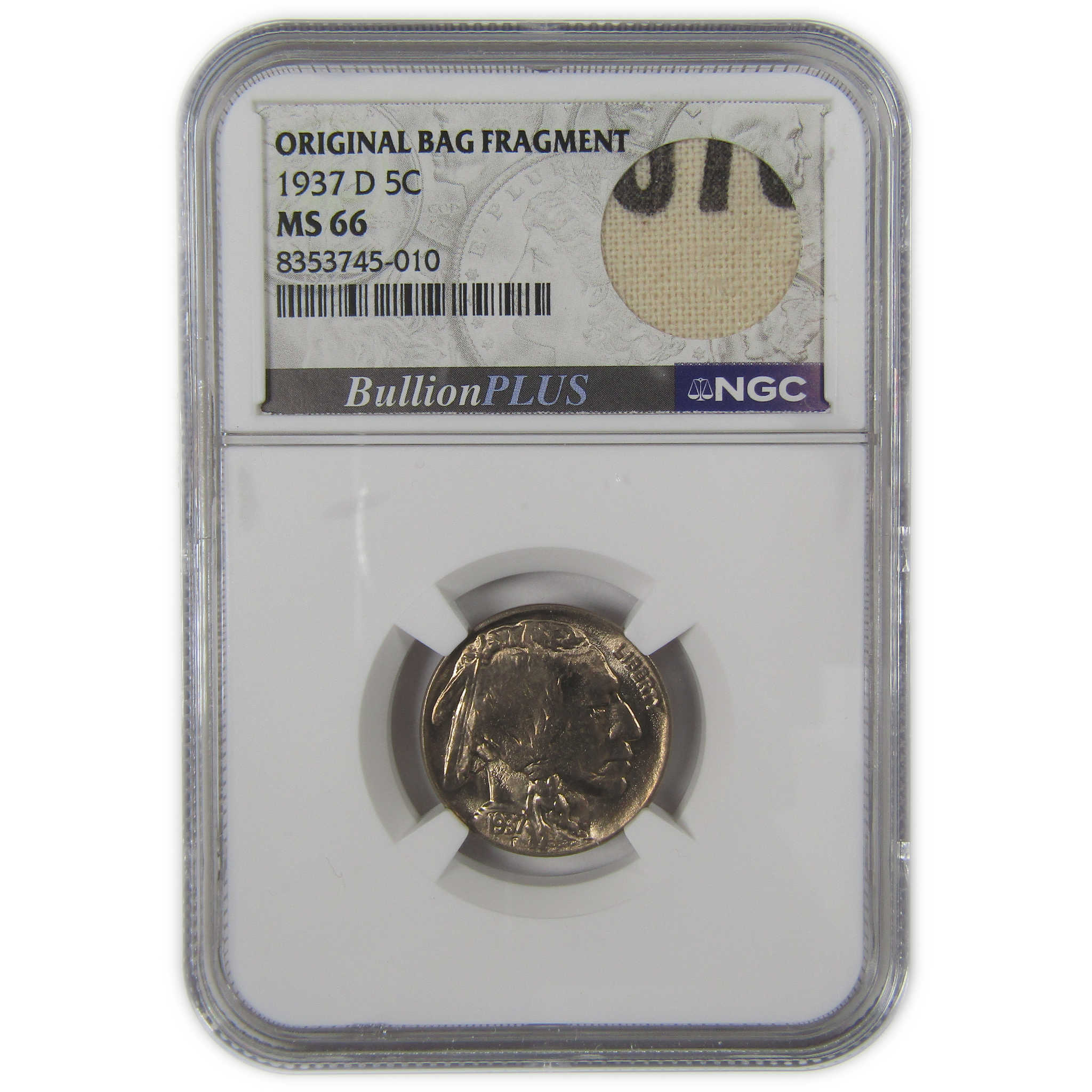 1937 D Indian Head Buffalo Nickel MS 66 NGC Bag Fragment SKU:I22674