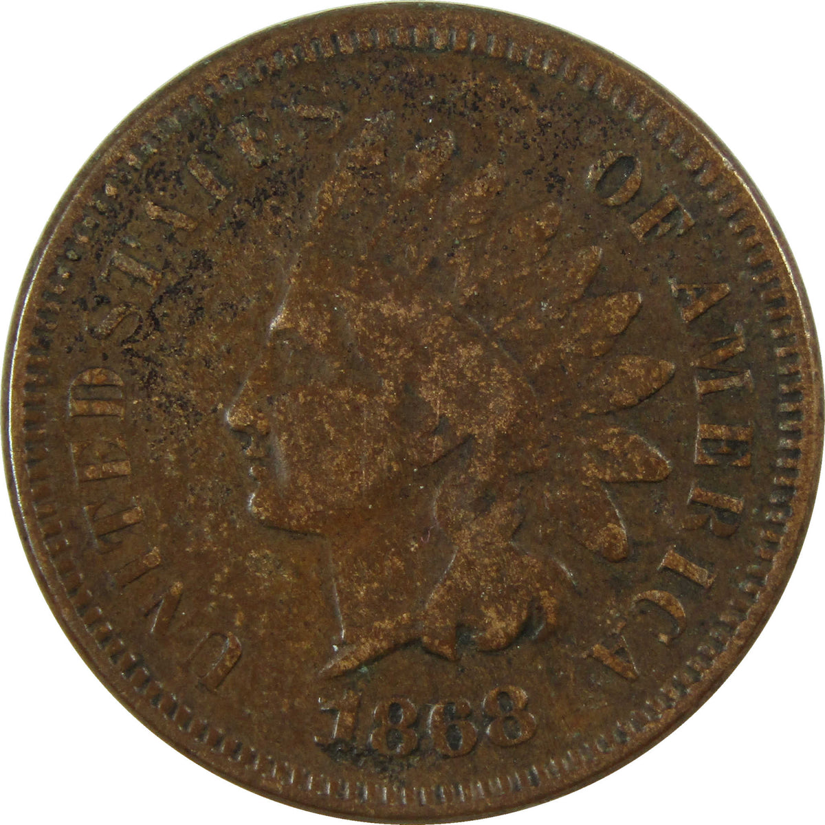 1868 Indian Head Cent F Fine Penny 1c Coin Collectible SKU:I28617