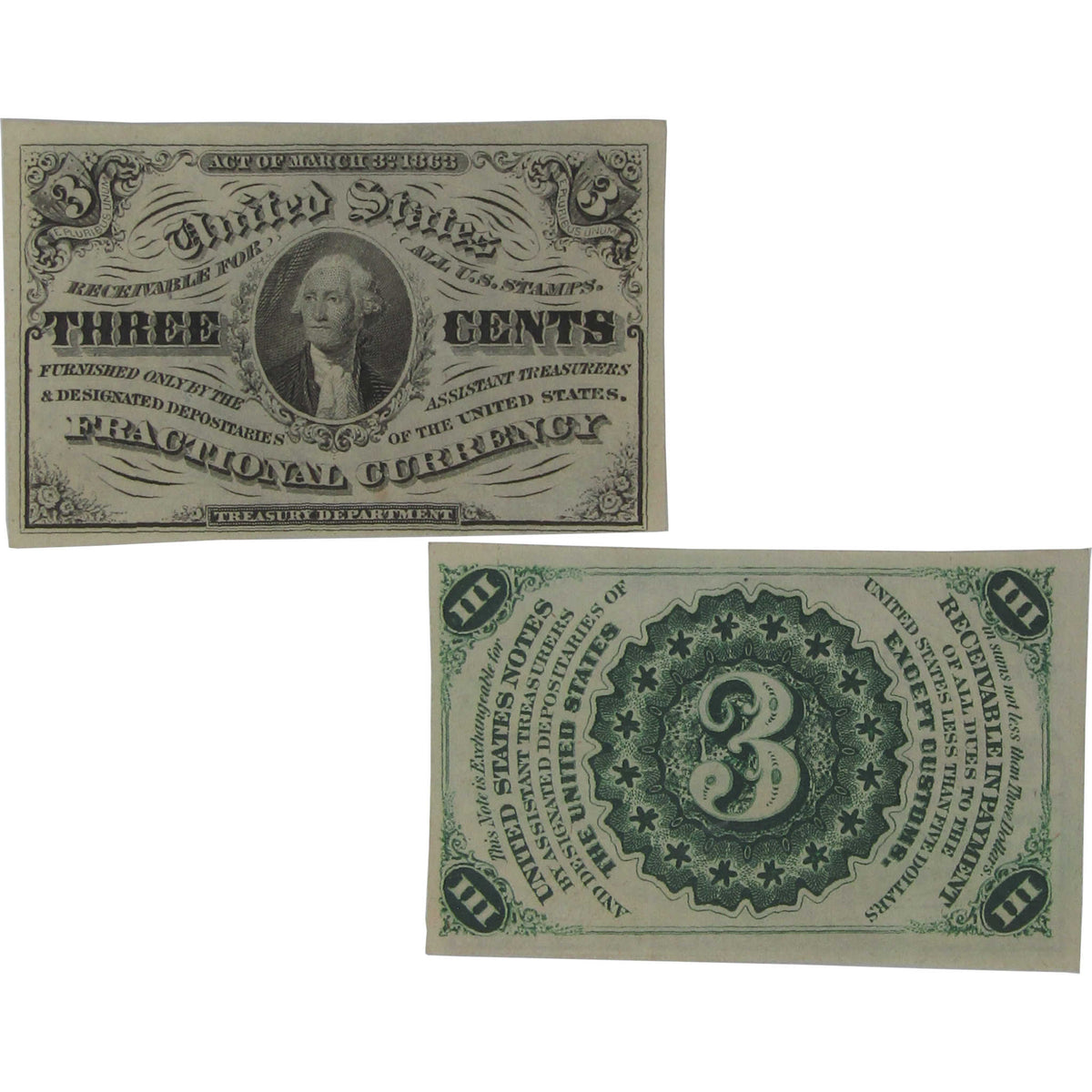 3c Fractional Note Third Issue Fr 1227 Dark Background CU Uncirculated