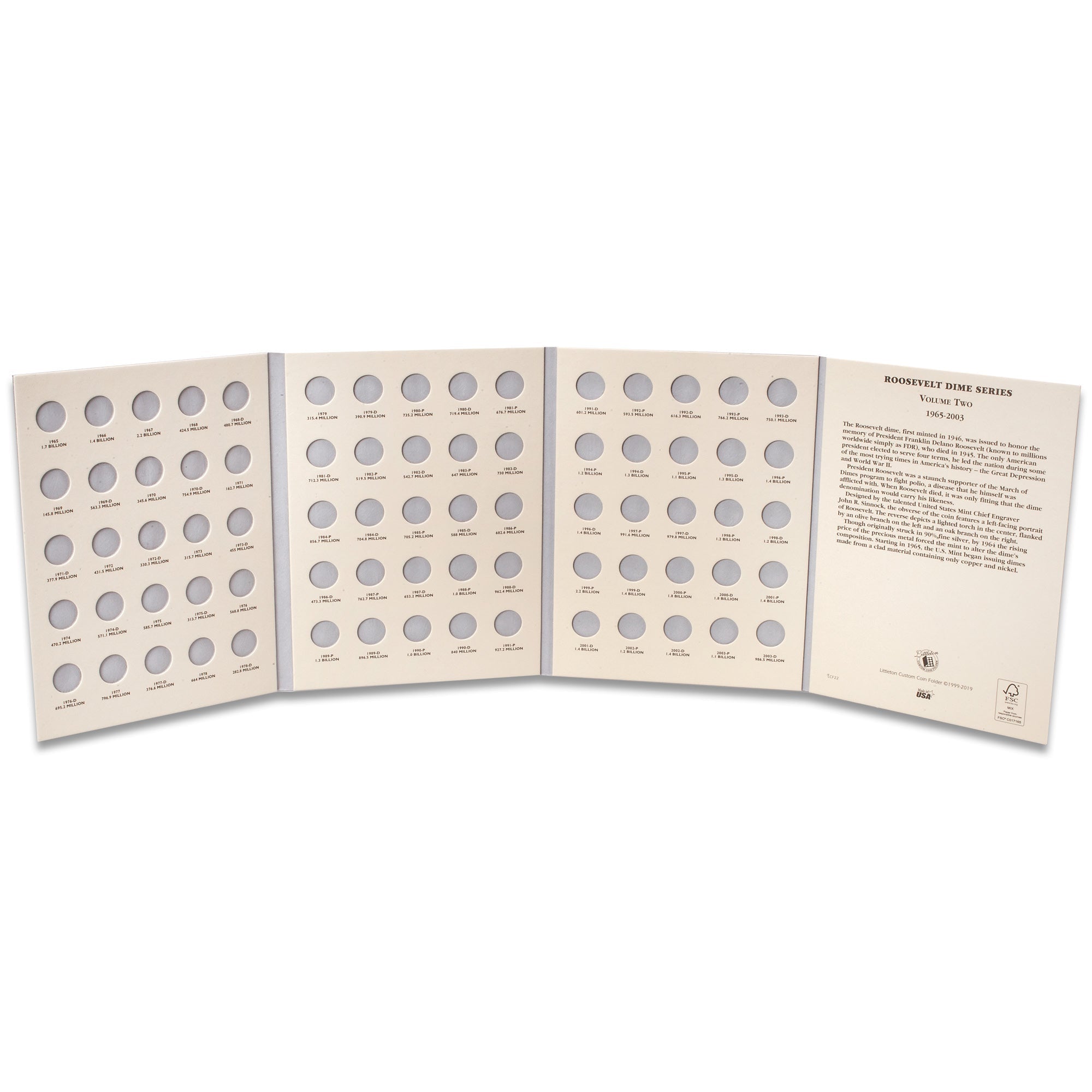 1965-2003 Roosevelt Dime Folder Volume 2 Littleton Coin Company