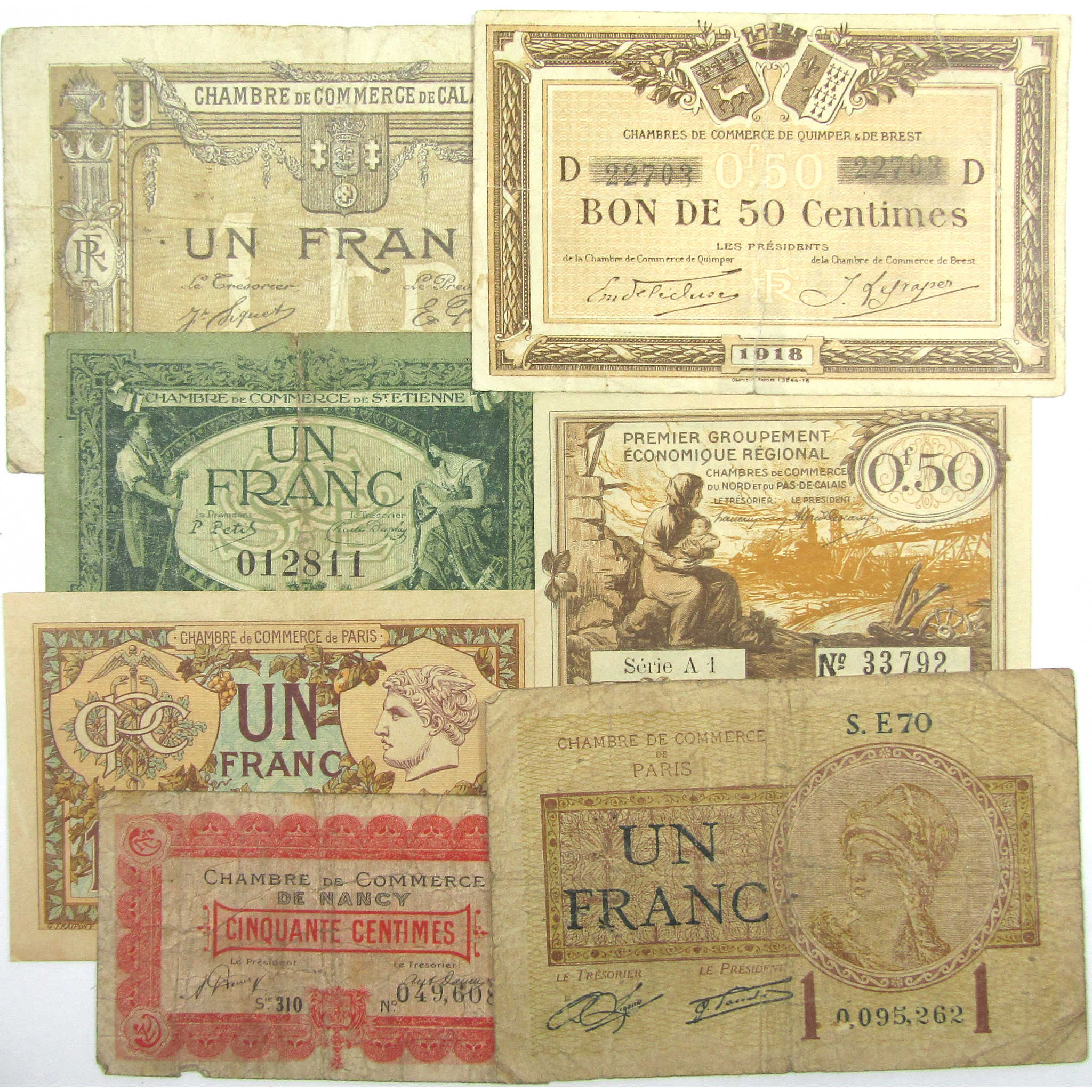 World War I Era France Paper Money Currency 14 Piece Lot SKU:IPC5228