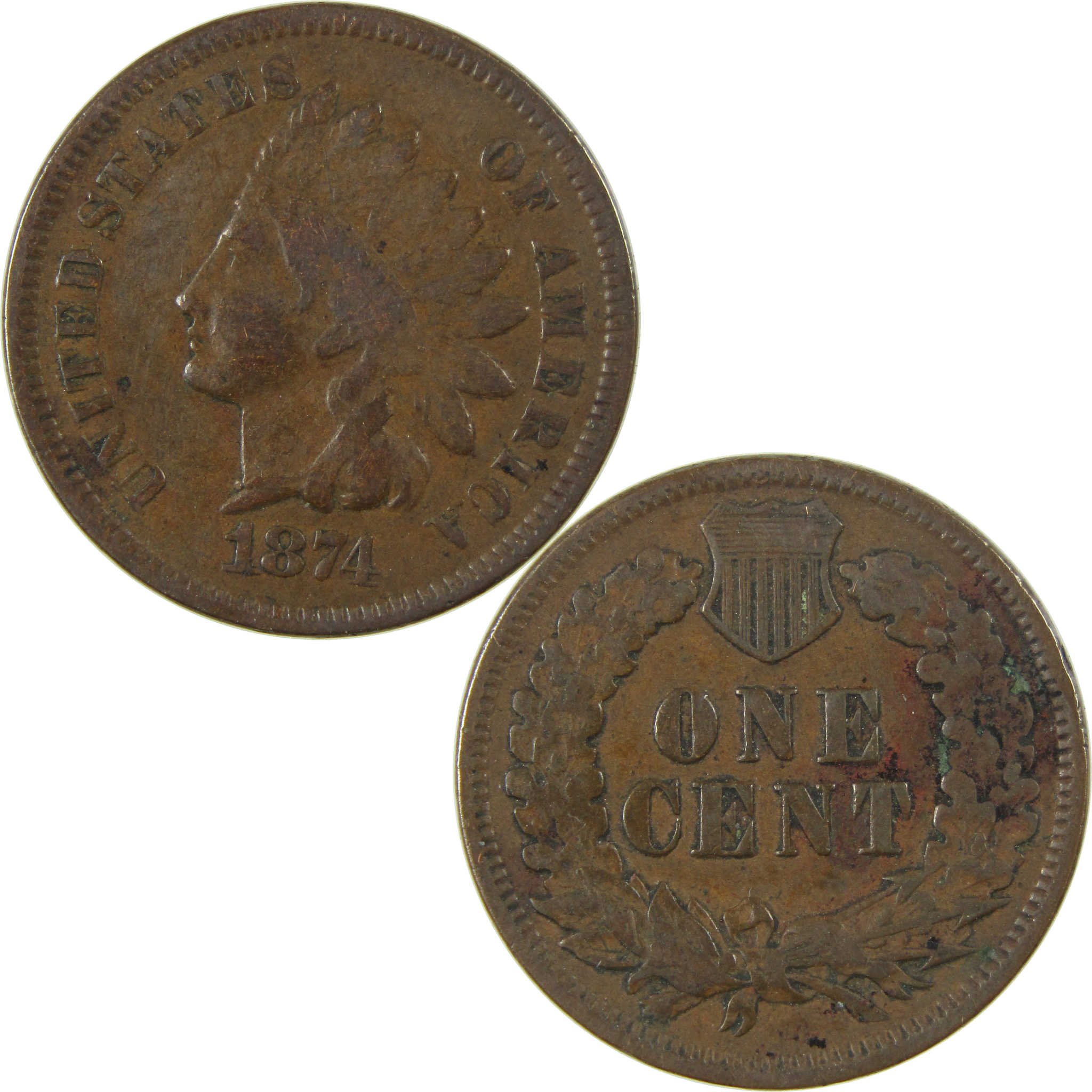 1874 Indian Head Cent VG Very Good Details Penny 1c Coin SKU:I27254
