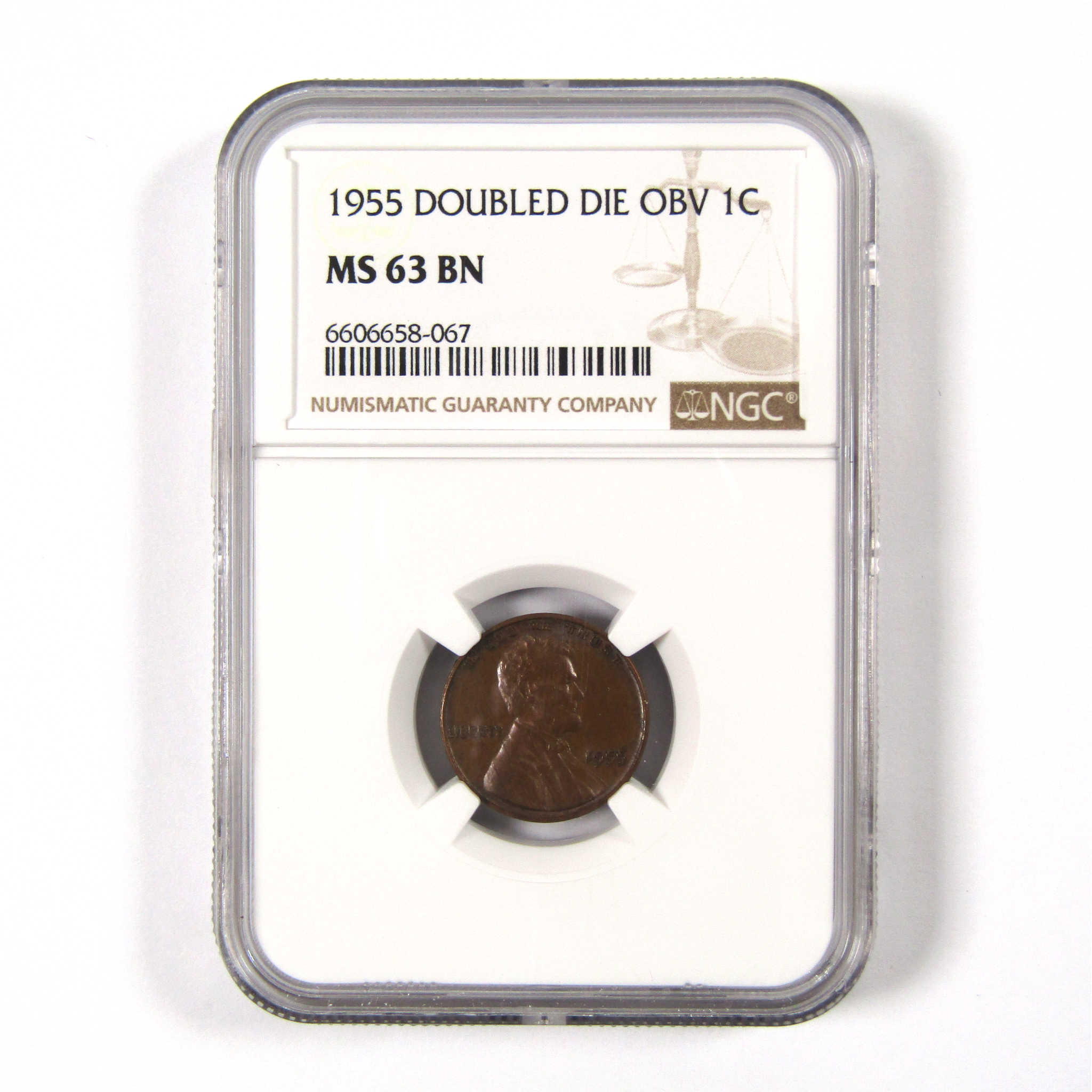 1955 DDO Double Die Obverse Lincoln Wheat Cent MS 63 BN NGC SKU:I8433