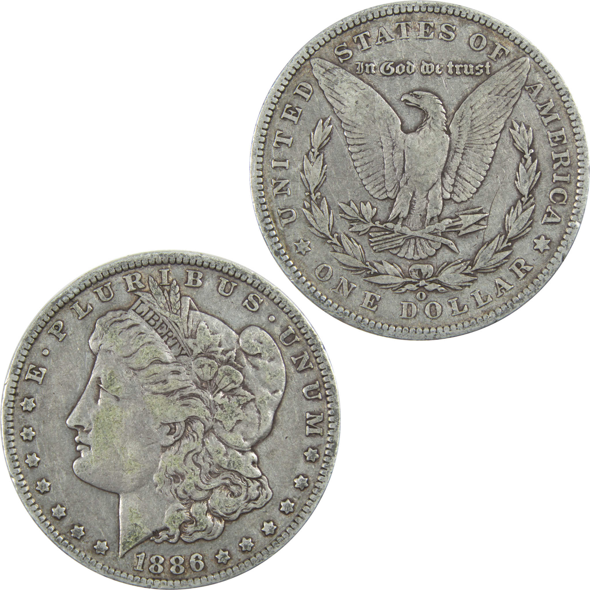 1886 O E on Reverse Morgan Dollar F Fine Silver $1 Coin SKU:I13473 - Morgan coin - Morgan silver dollar - Morgan silver dollar for sale - Profile Coins &amp; Collectibles