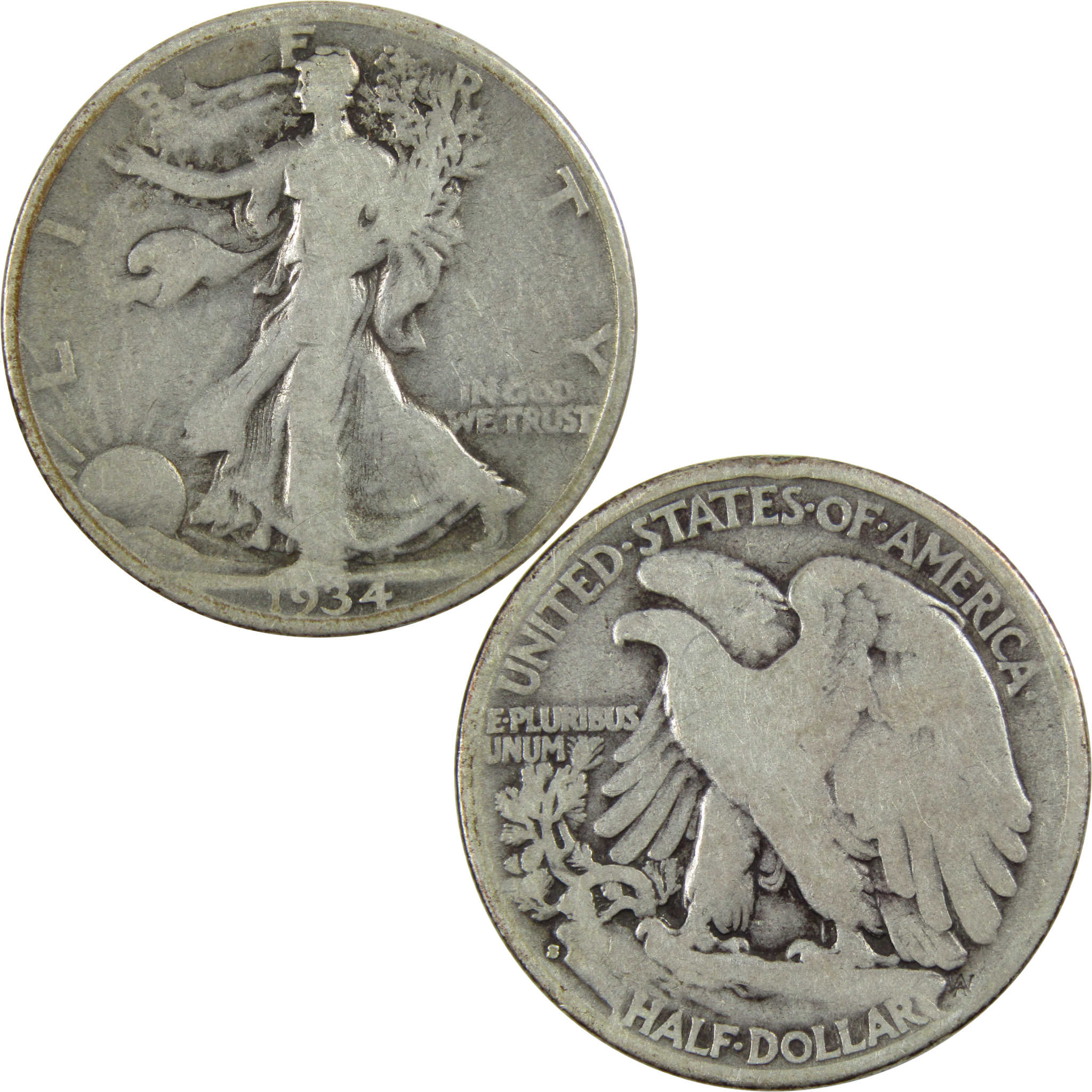 1934 S Liberty Walking Half Dollar G Good Silver 50c Coin SKU:I12112