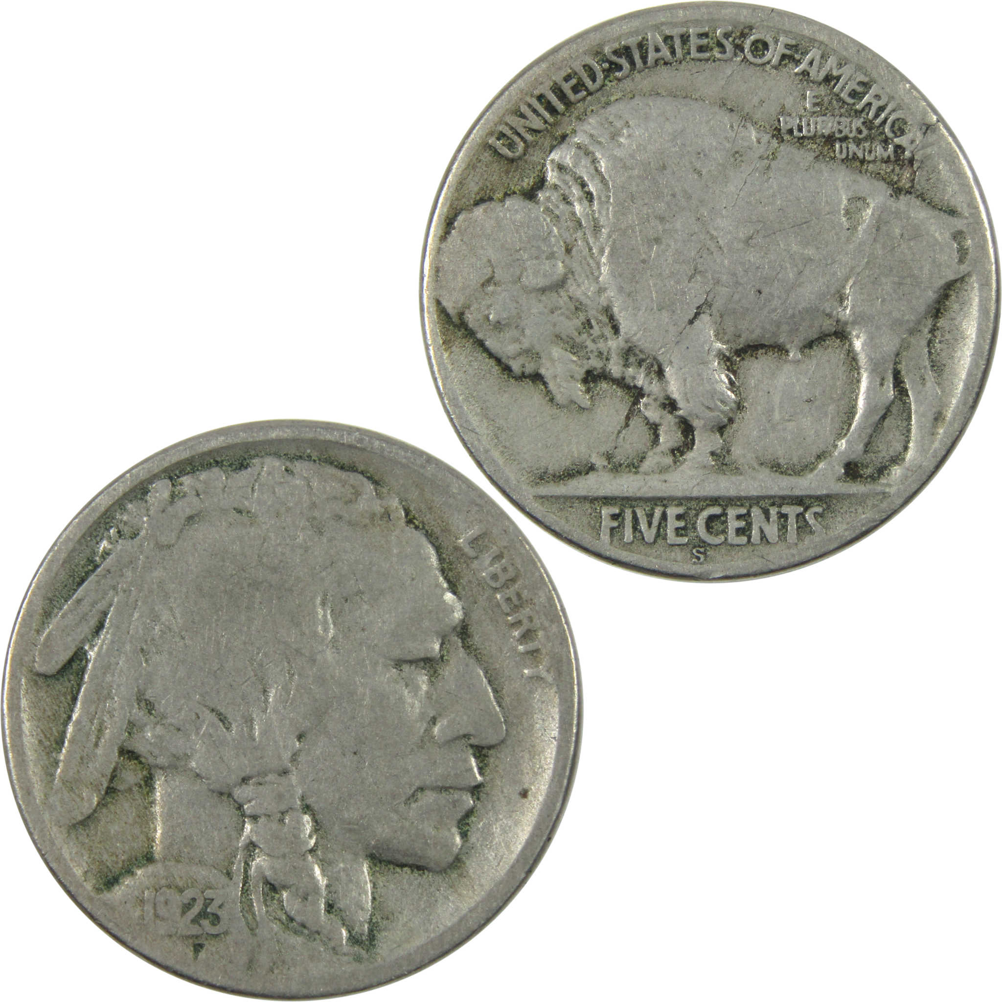 1923 S Indian Head Buffalo Nickel F Fine 5c Coin SKU:I14667