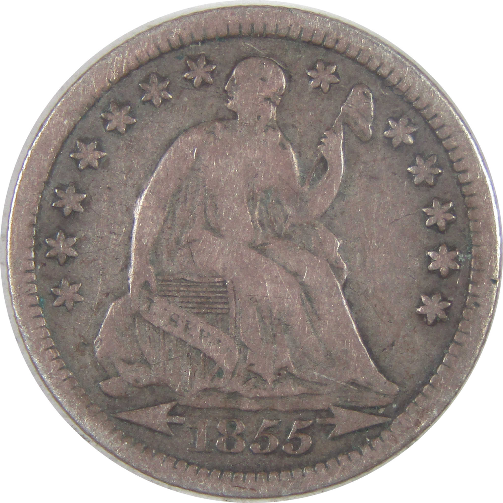 1855 Seated Liberty Half Dime F Fine Silver 5c Coin SKU:I16846