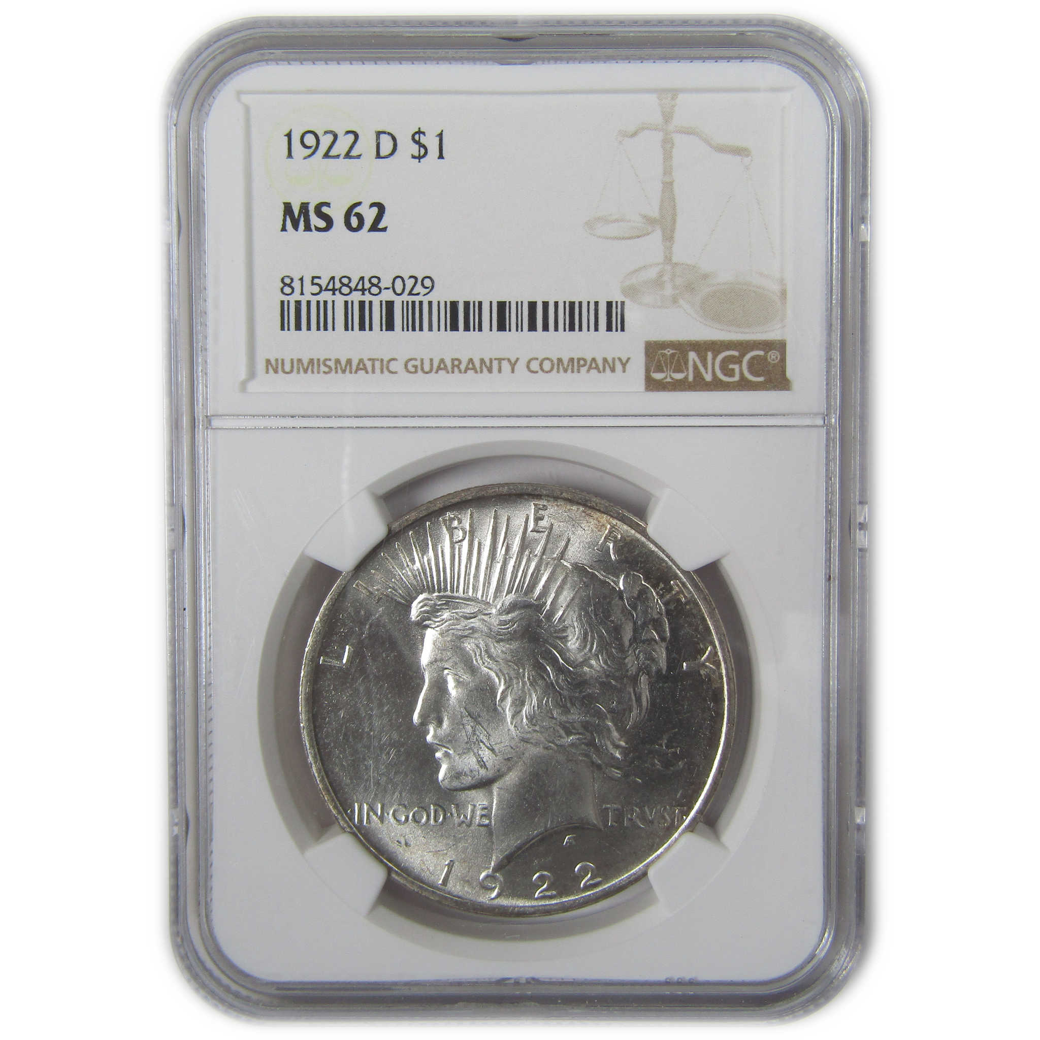 1922 D Peace Dollar MS 62 NGC Silver Uncirculated $1 Coin SKU:I23359