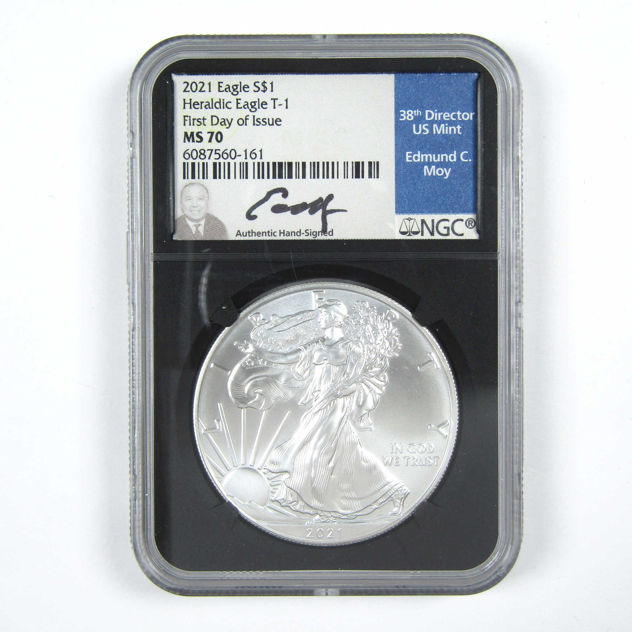 2021 T1 American Silver Eagle Dollar MS 70 NGC Signed Moy SKU:CPC6930