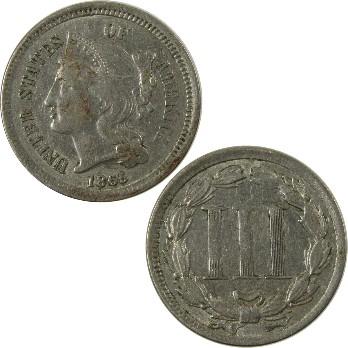 1865 Nickel Three Cent Piece XF EF Extremely Fine Details SKU:I28508