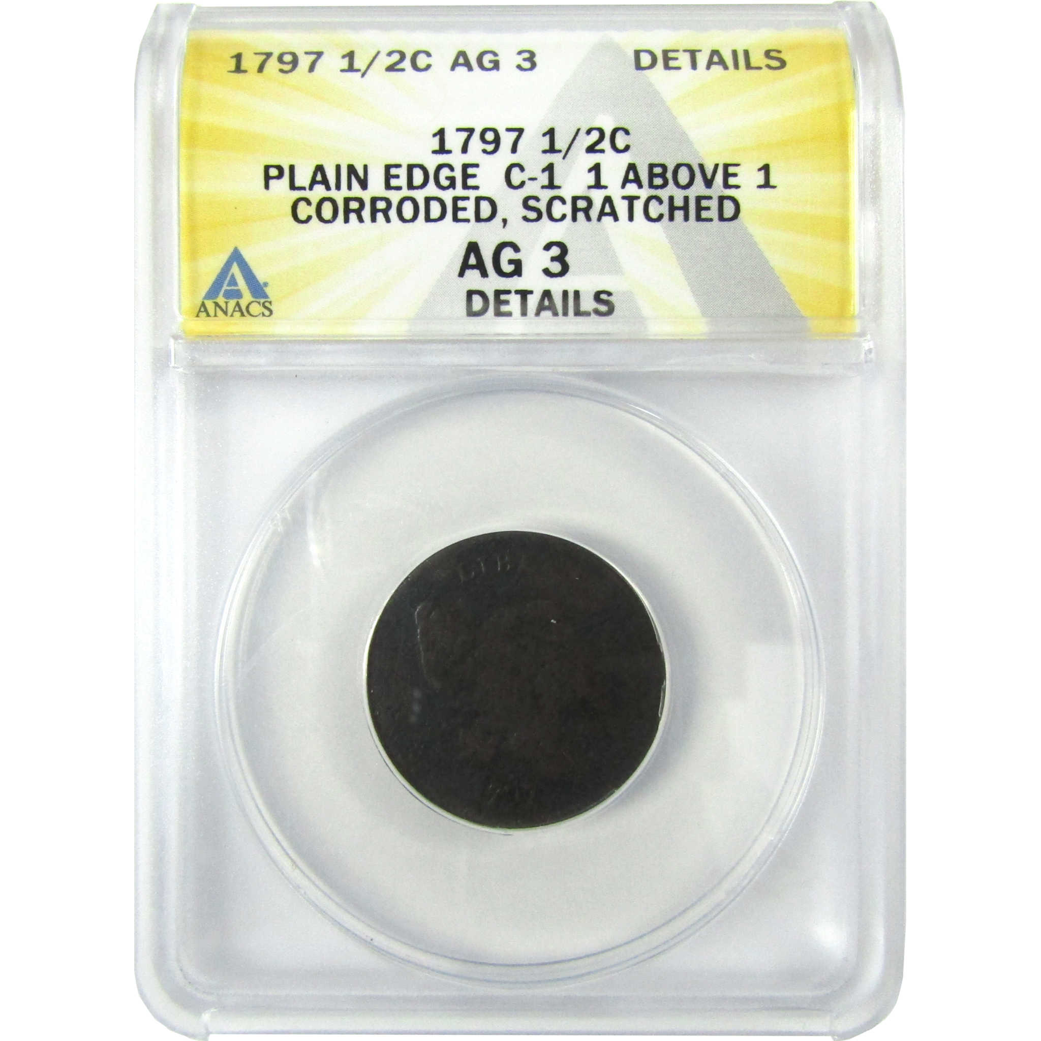 1797 1 Above 1 Liberty Cap Half Cent AG 3 Details ANACS SKU:CP193