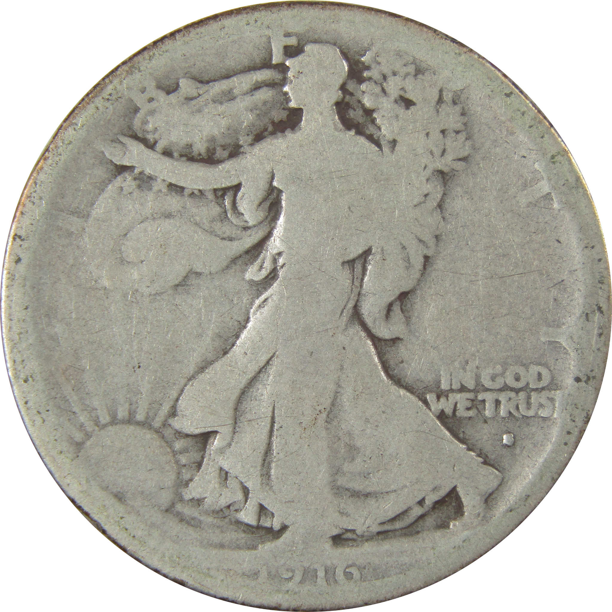1916 S Liberty Walking Silver Half Dollar G Good 50c Coin SKU:I24104