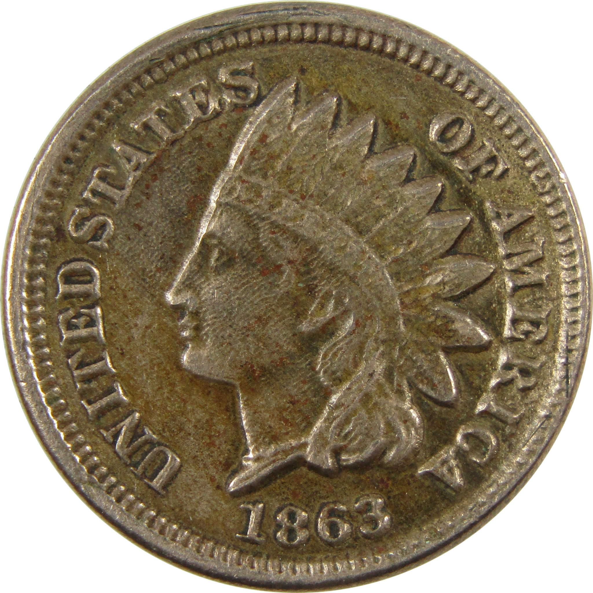 1863 Indian Head Cent XF EF Extremely Fine Details Penny SKU:CP1147