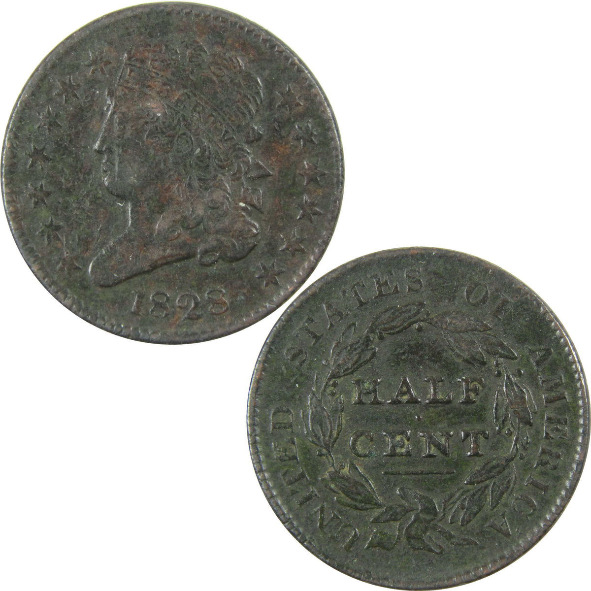 1828 13 Stars Classic Head Copper Half Cent VF Very Fine SKU:CP1771