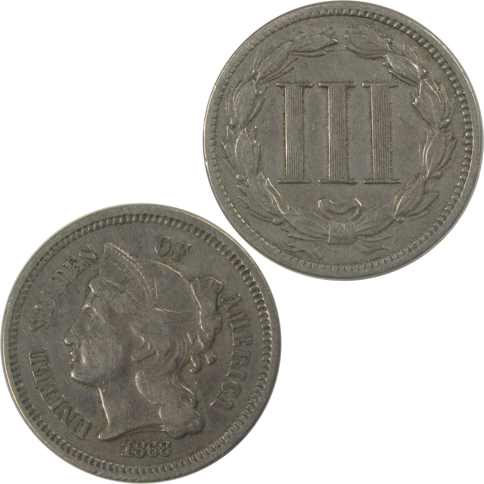 1868 Nickel Three Cent Piece VF Very Fine 3c Coin SKU:I24792