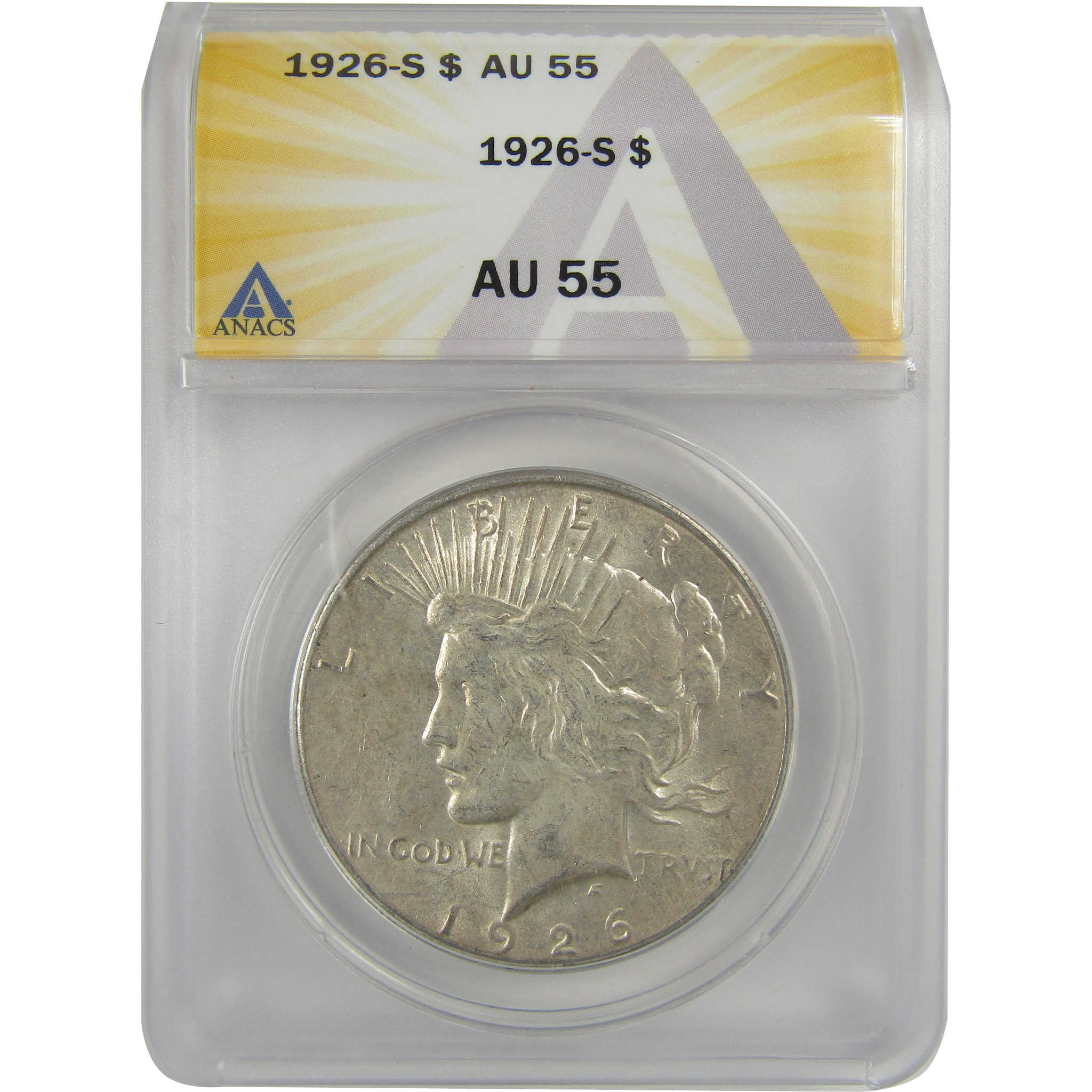 1926 S Peace Dollar AU 55 ANACS Silver $1 Coin SKU:I20428