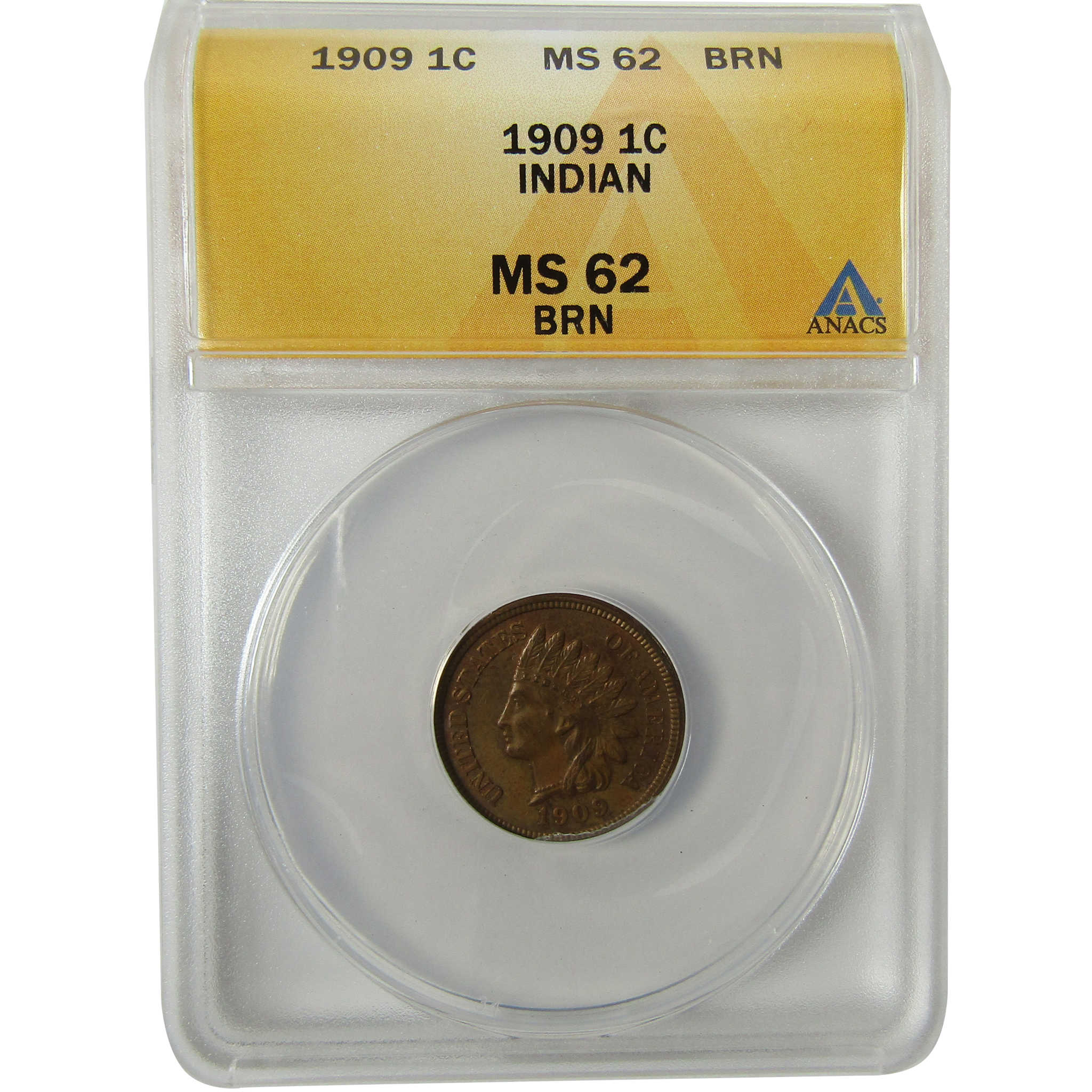 1909 Indian Head Cent MS 62 BN ANACS Uncirculated Penny SKU:I28400