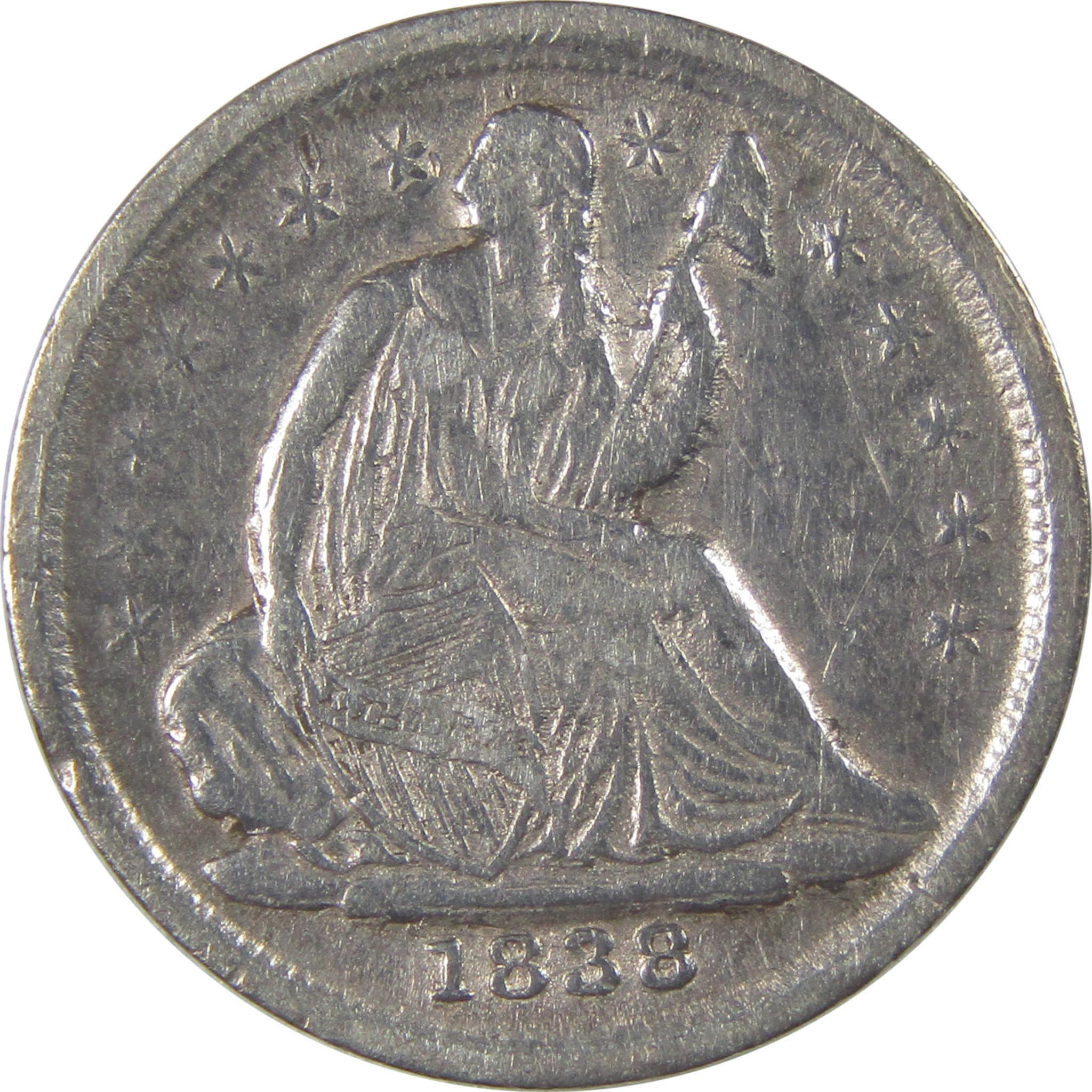 1838 No Drapery Small Stars Seated Liberty Half Dime VF SKU:I24218