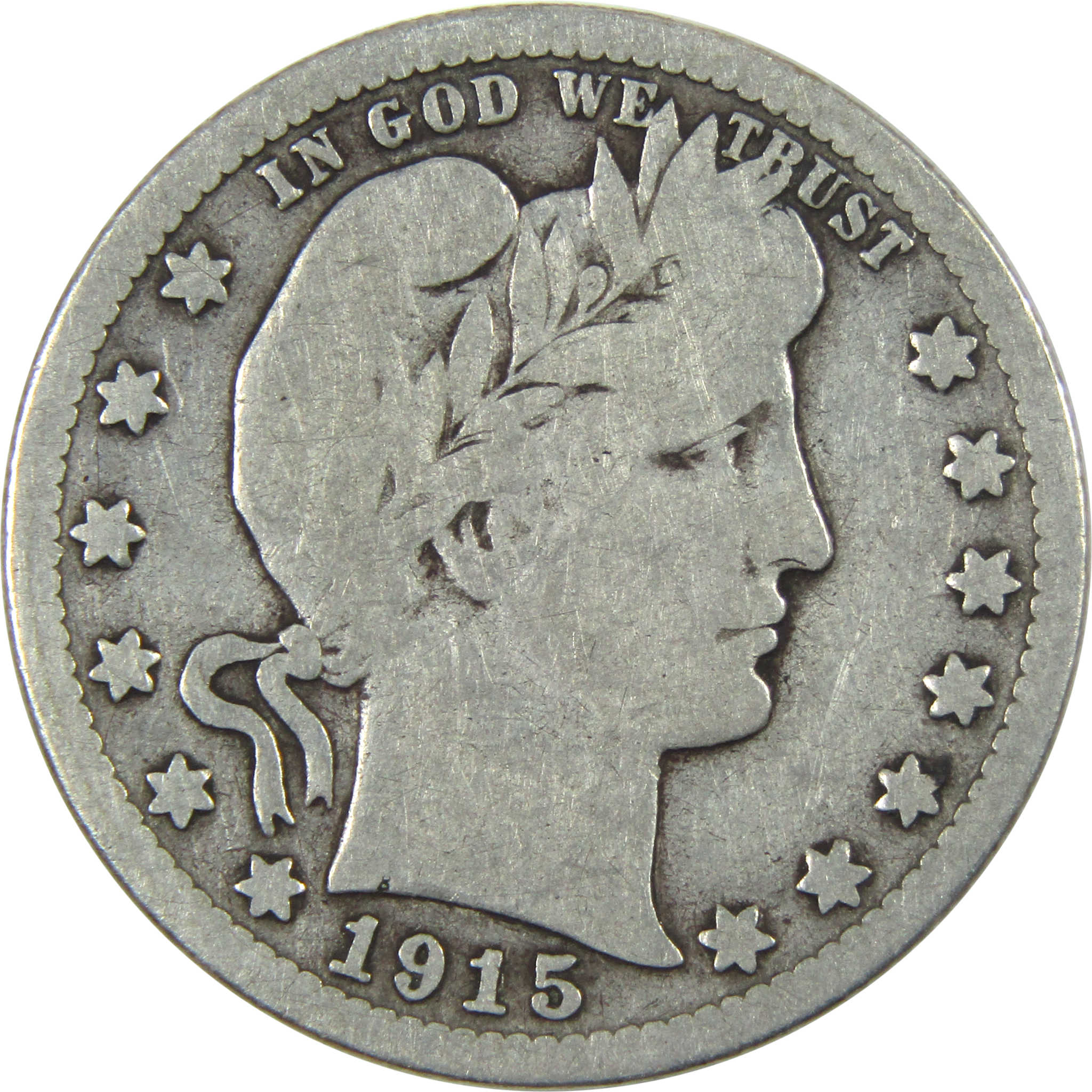 1915 D Barber Quarter VG Very Good Silver 25c Coin SKU:I14685