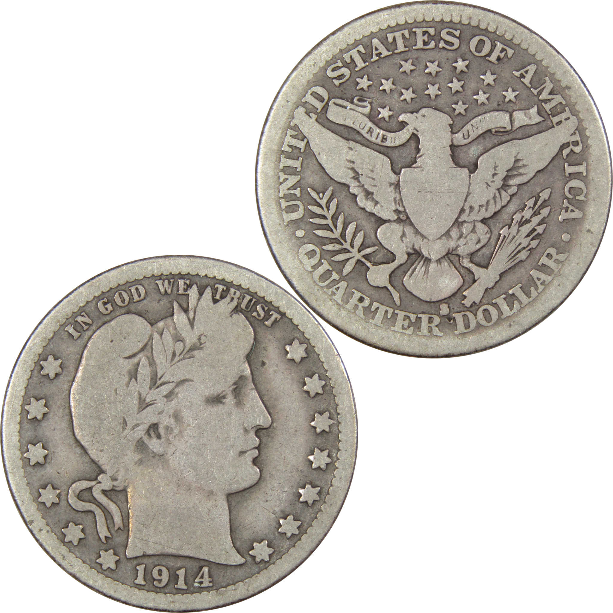 1914 S Barber Quarter VG Very Good Silver 25c Coin SKU:IPC3980