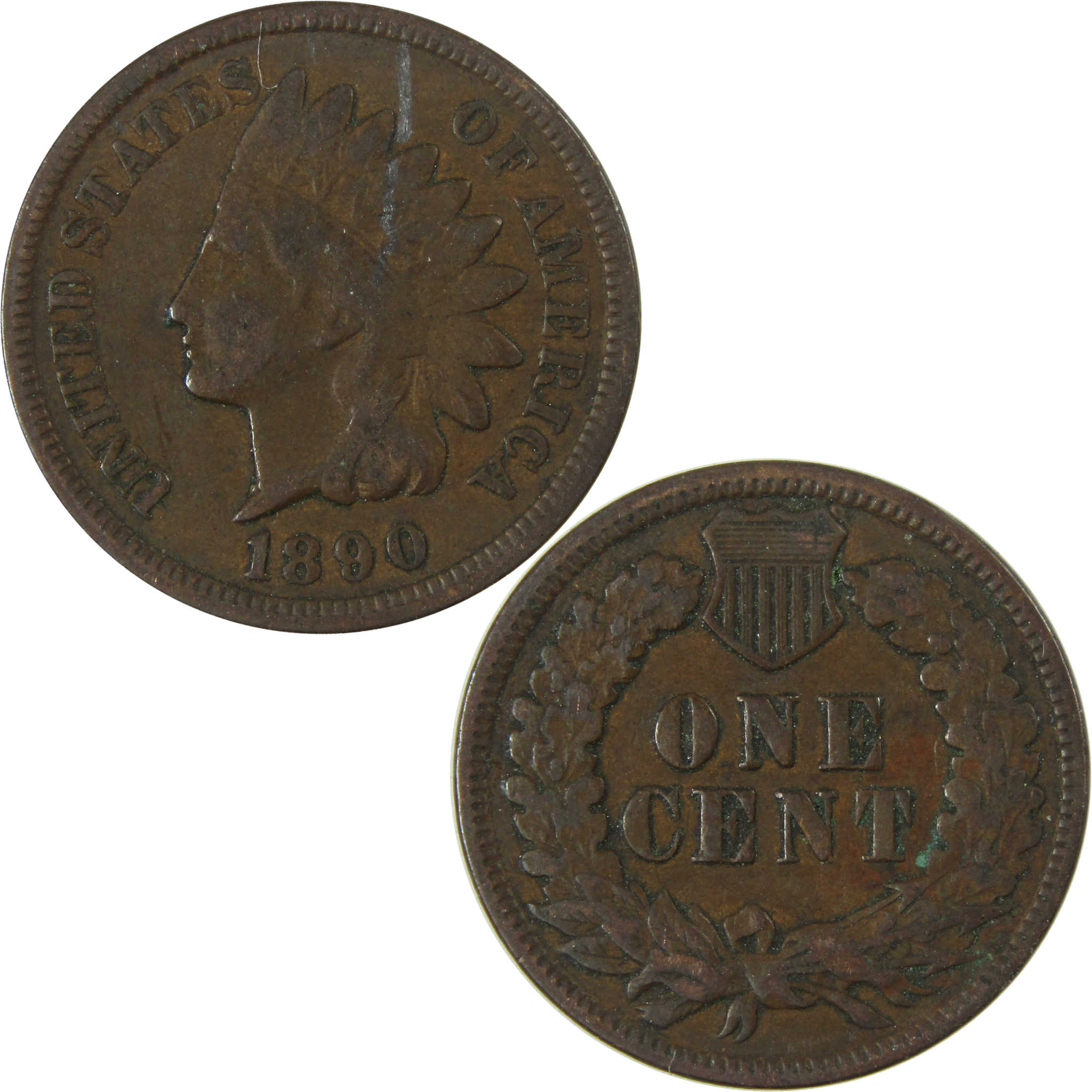 1890 Indian Head Cent F Fine Penny 1c Coin SKU:I26991
