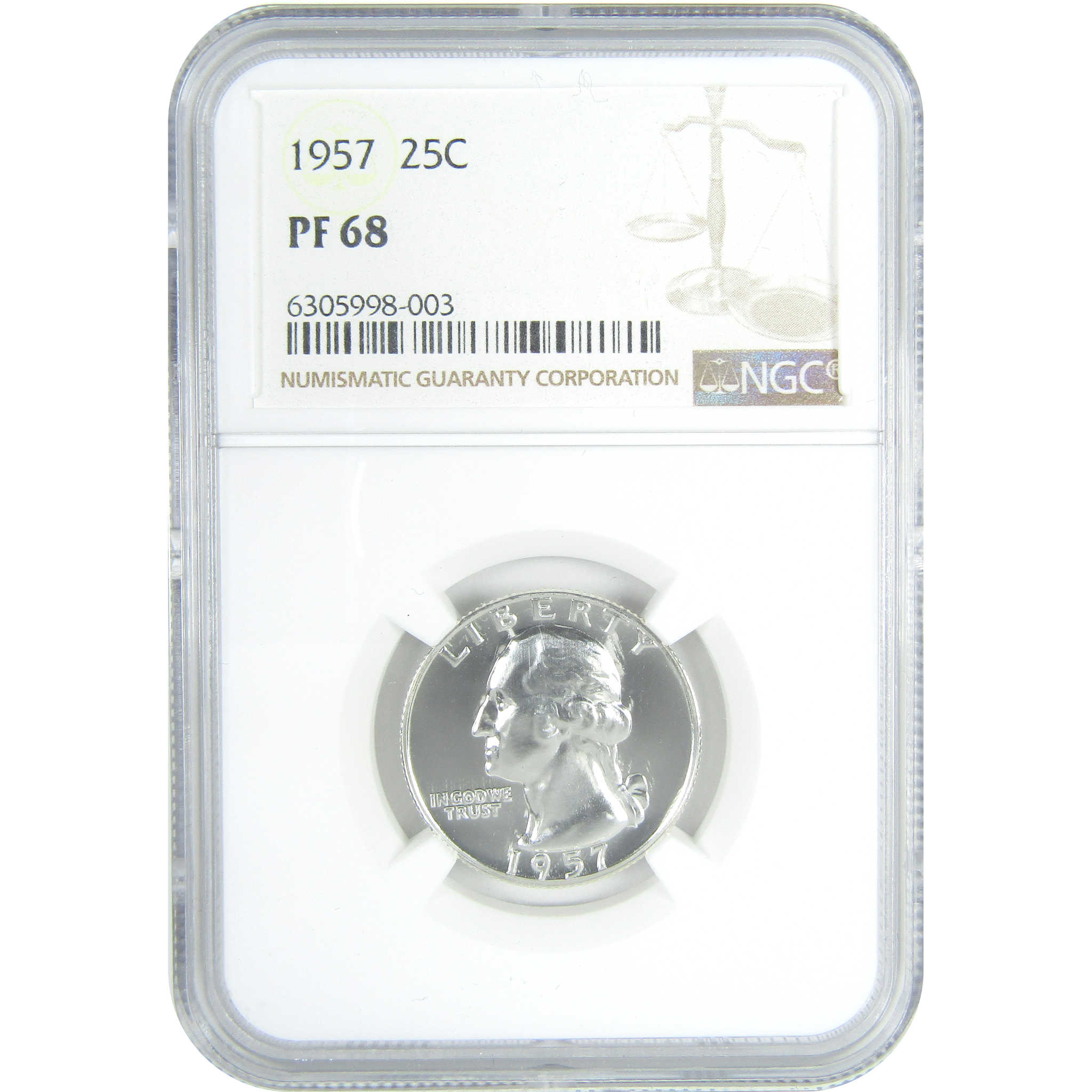 1957 Washington Quarter PF 68 NGC Silver Proof 25c Coin SKU:CPC9627