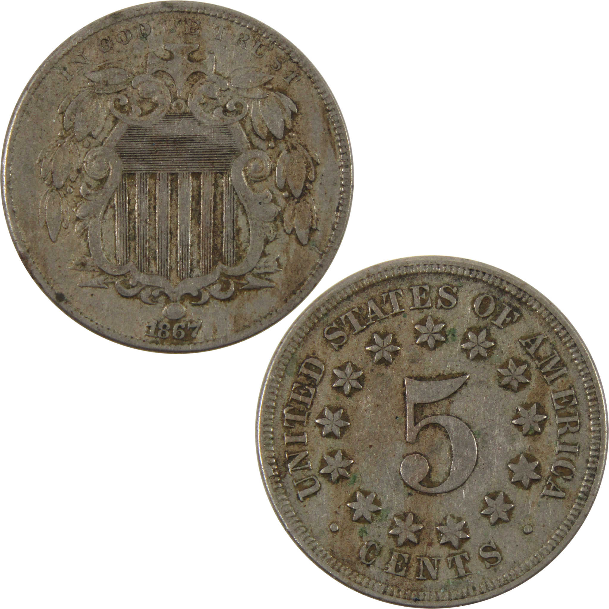 1867 No Rays Shield Nickel VF Very Fine 5c Coin SKU:CPC3705