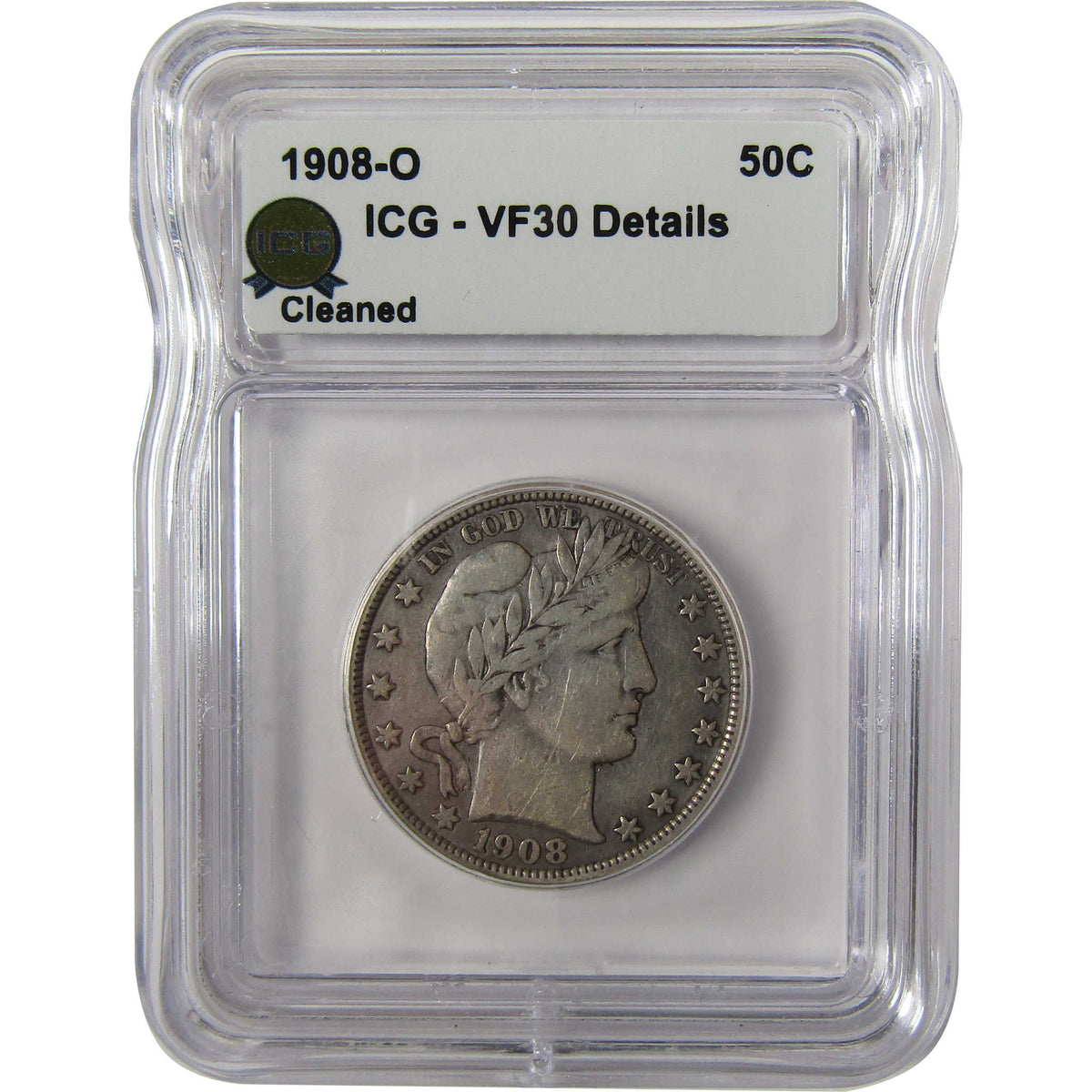 1908 O Barber Silver Half Dollar VF 30 Details ICG 50c Coin SKU:I29188