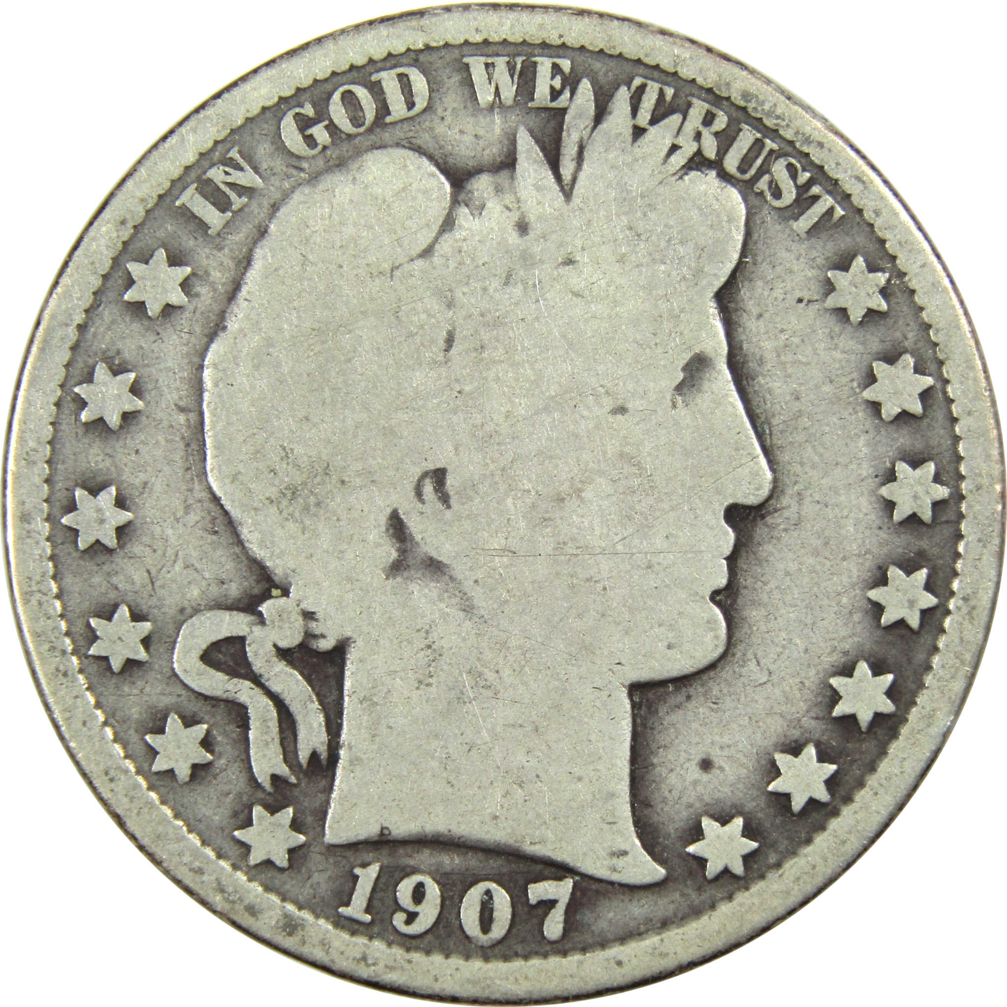 1907 Barber Half Dollar G Good Silver 50c Coin SKU:I12807