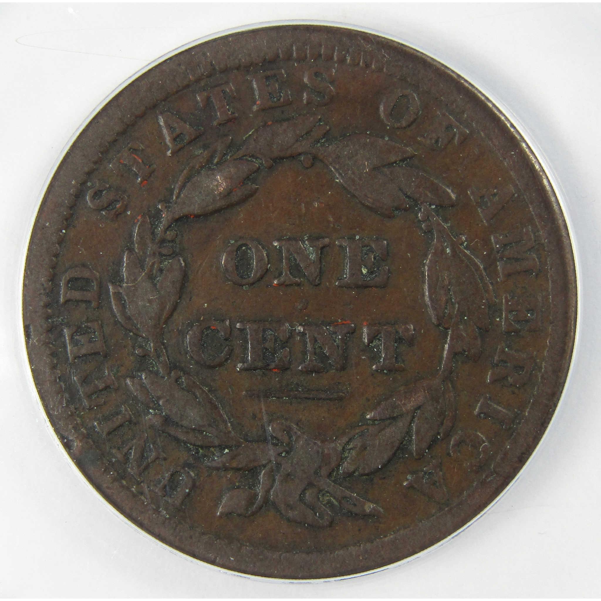 1838 Coronet Head Copper Large Cent VF 20 ANACS Penny SKU:I25624