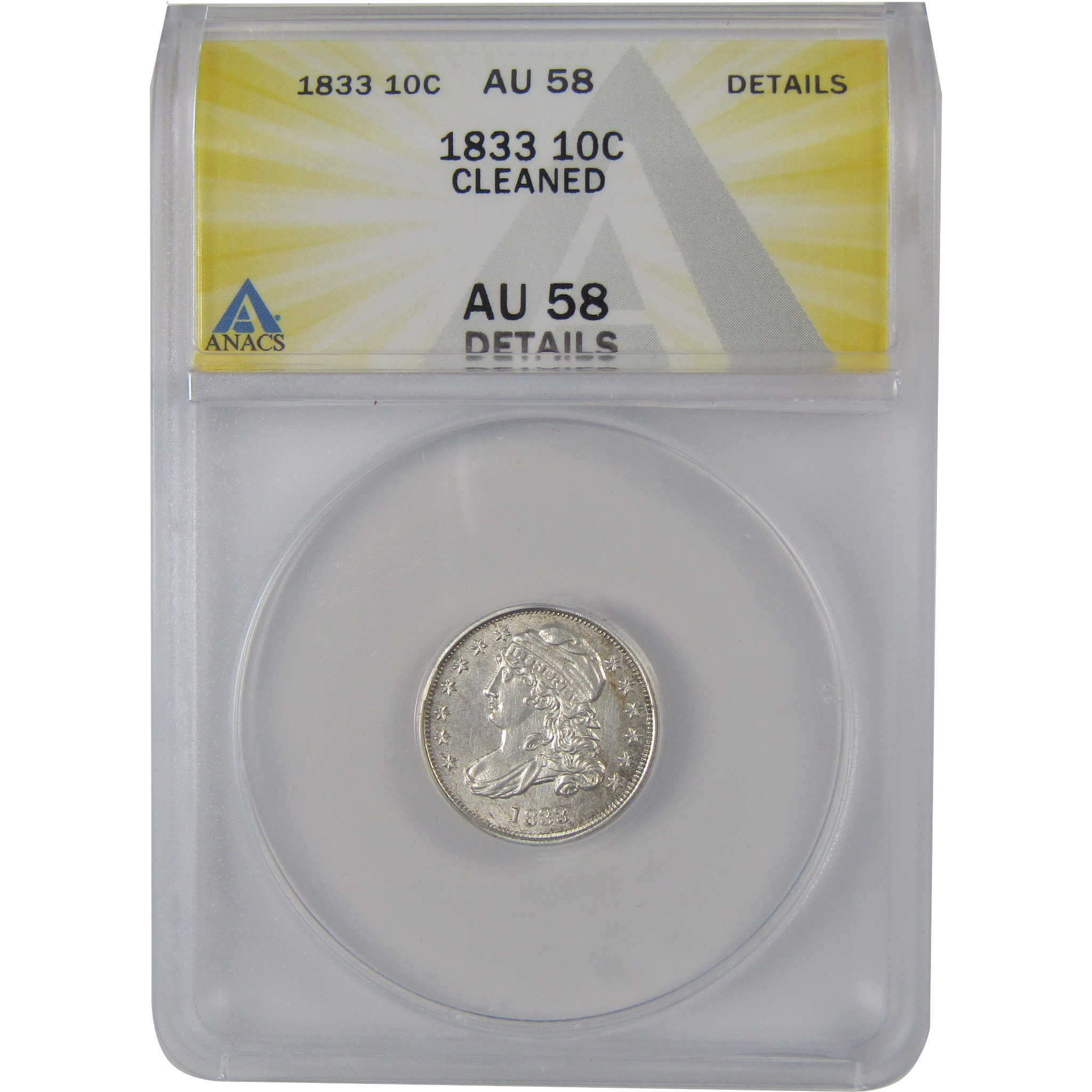 1833 Capped Bust Dime AU 58 Details ANACS Silver 10c Coin SKU:CP133