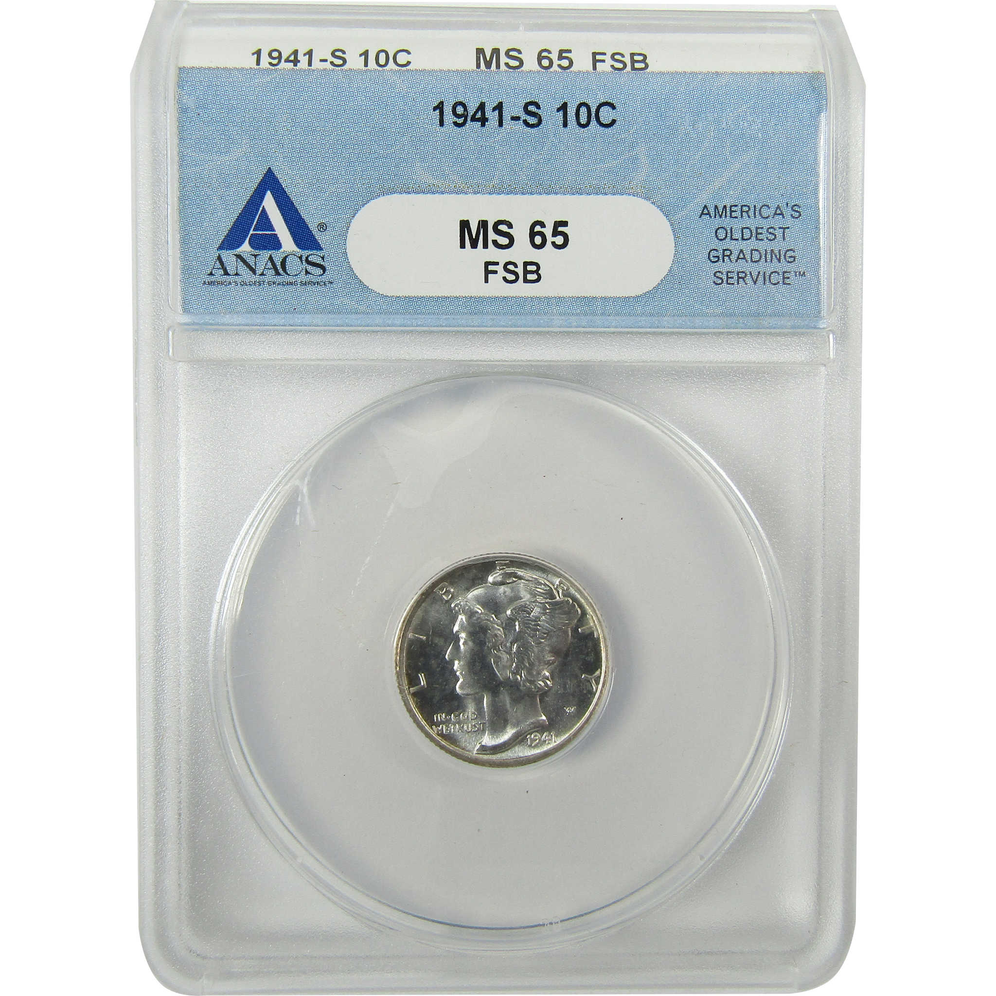 1941 S Mercury Silver Dime MS 65 FSB ANACS Uncirculated SKU:I28300
