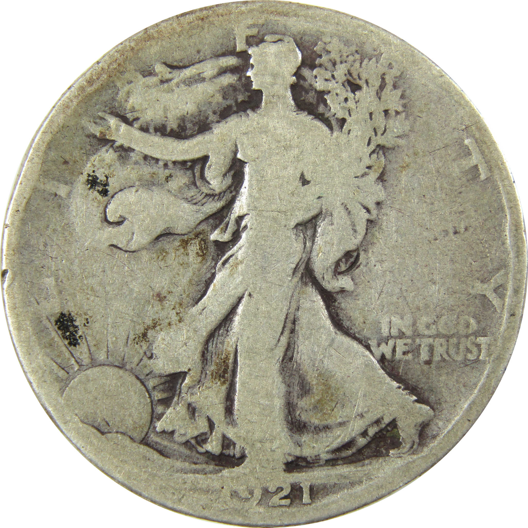 1921 S Liberty Walking Silver Half Dollar AG About Good SKU:CP1435